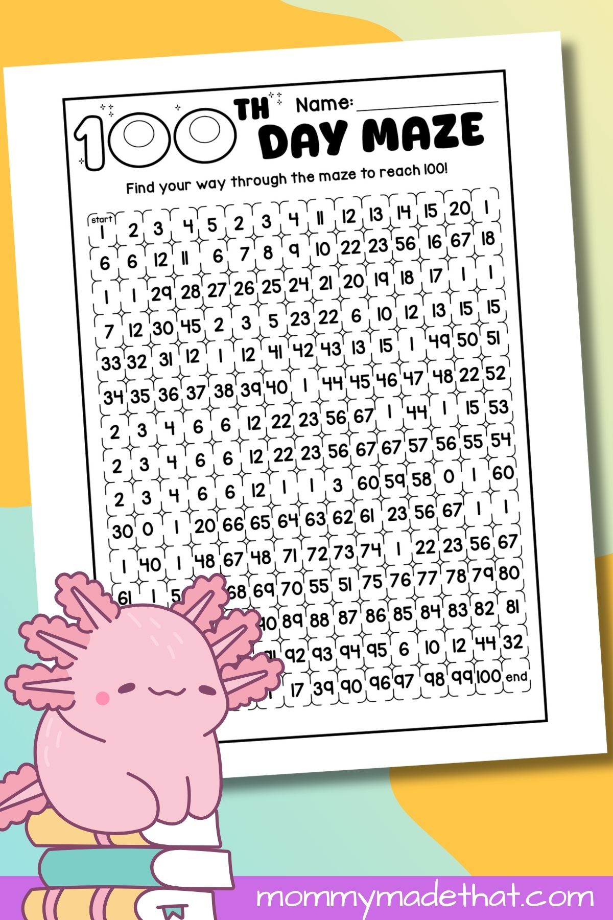 100th day of school counting maze worksheet.