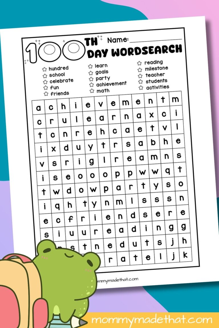 100th Day of School Word Search (Free Printable Worksheet)