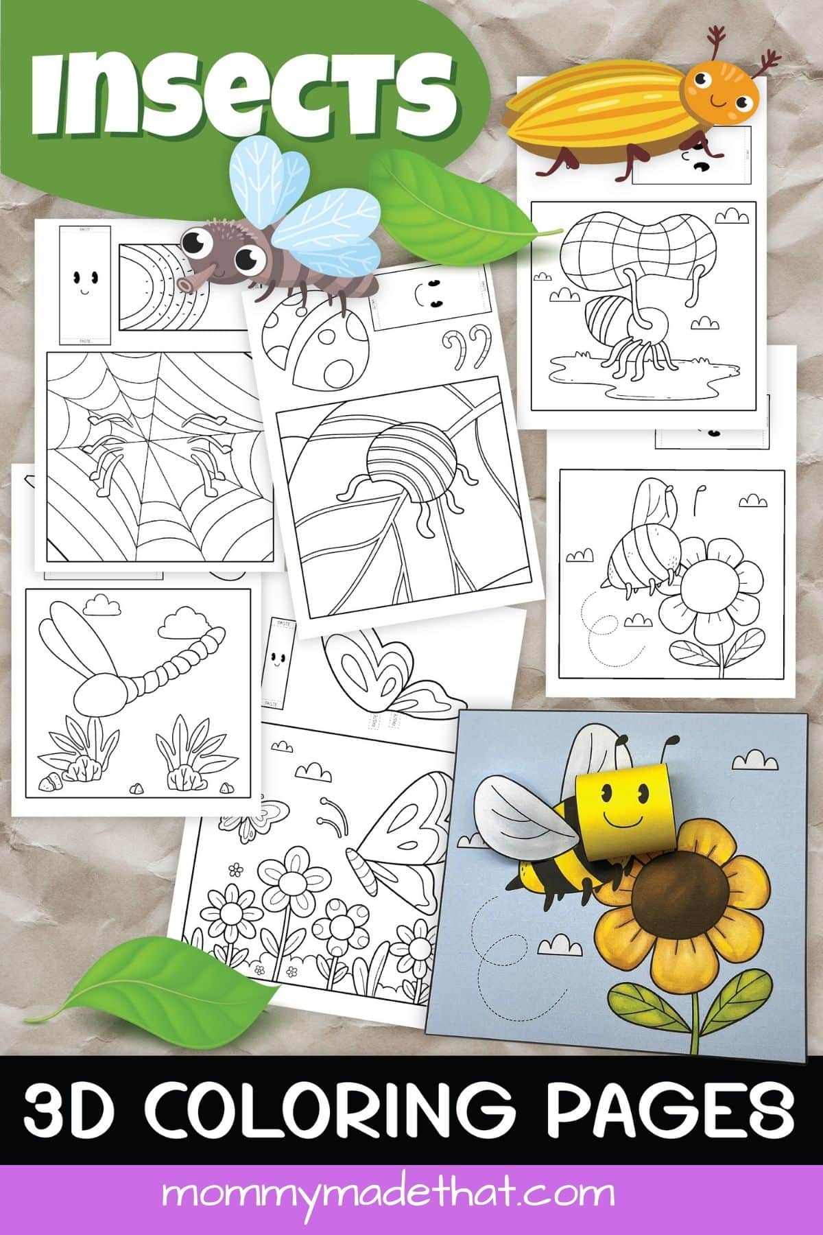 3D insect coloring pages. These fun bug coloring pages make the cutest 3D creatures kids will love.
