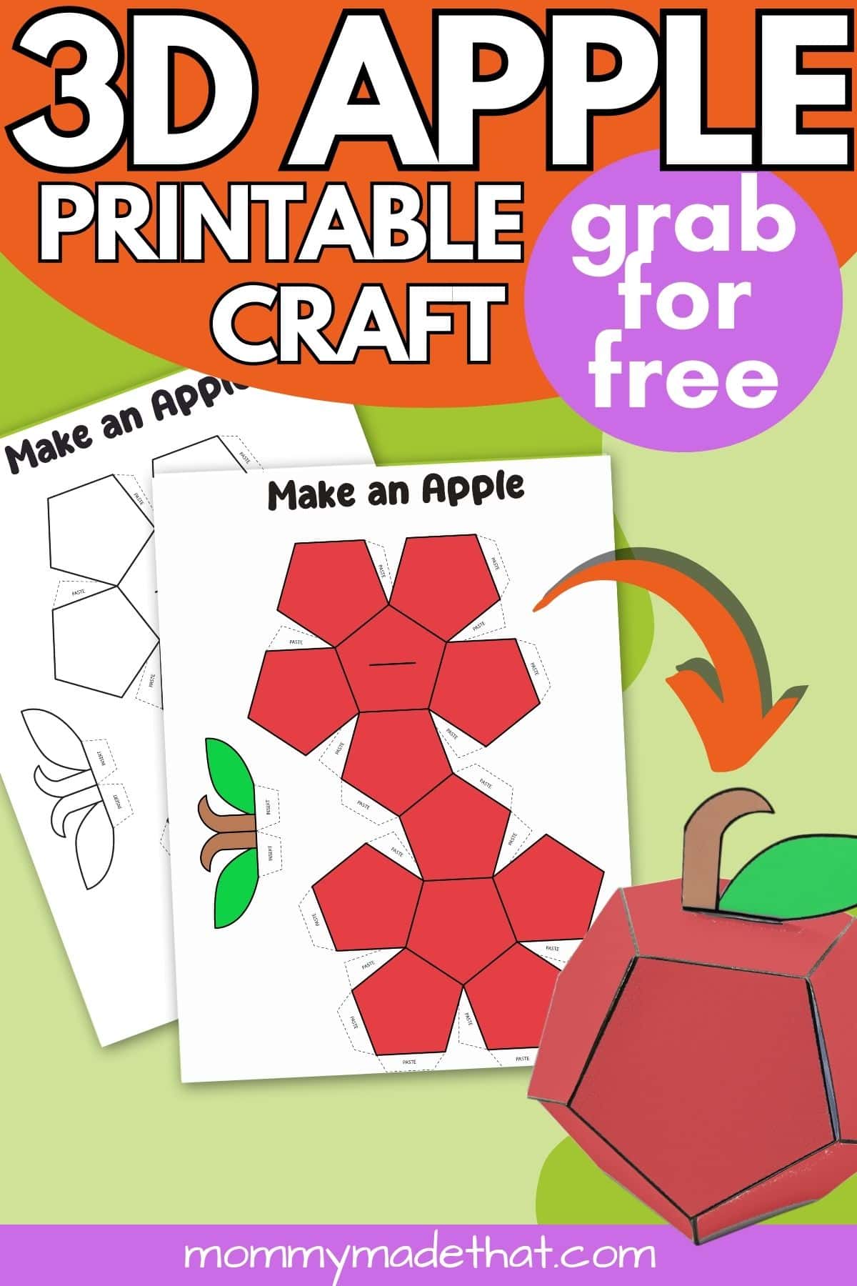 3D apple printable craft activity