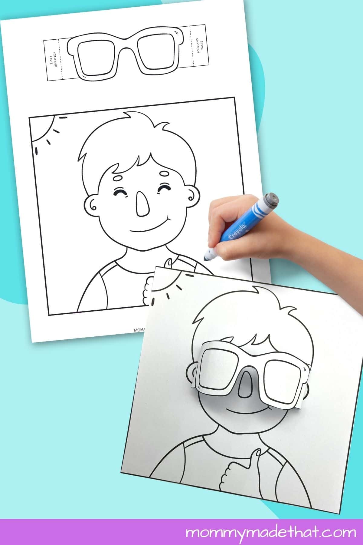 summer coloring page boy in glasses