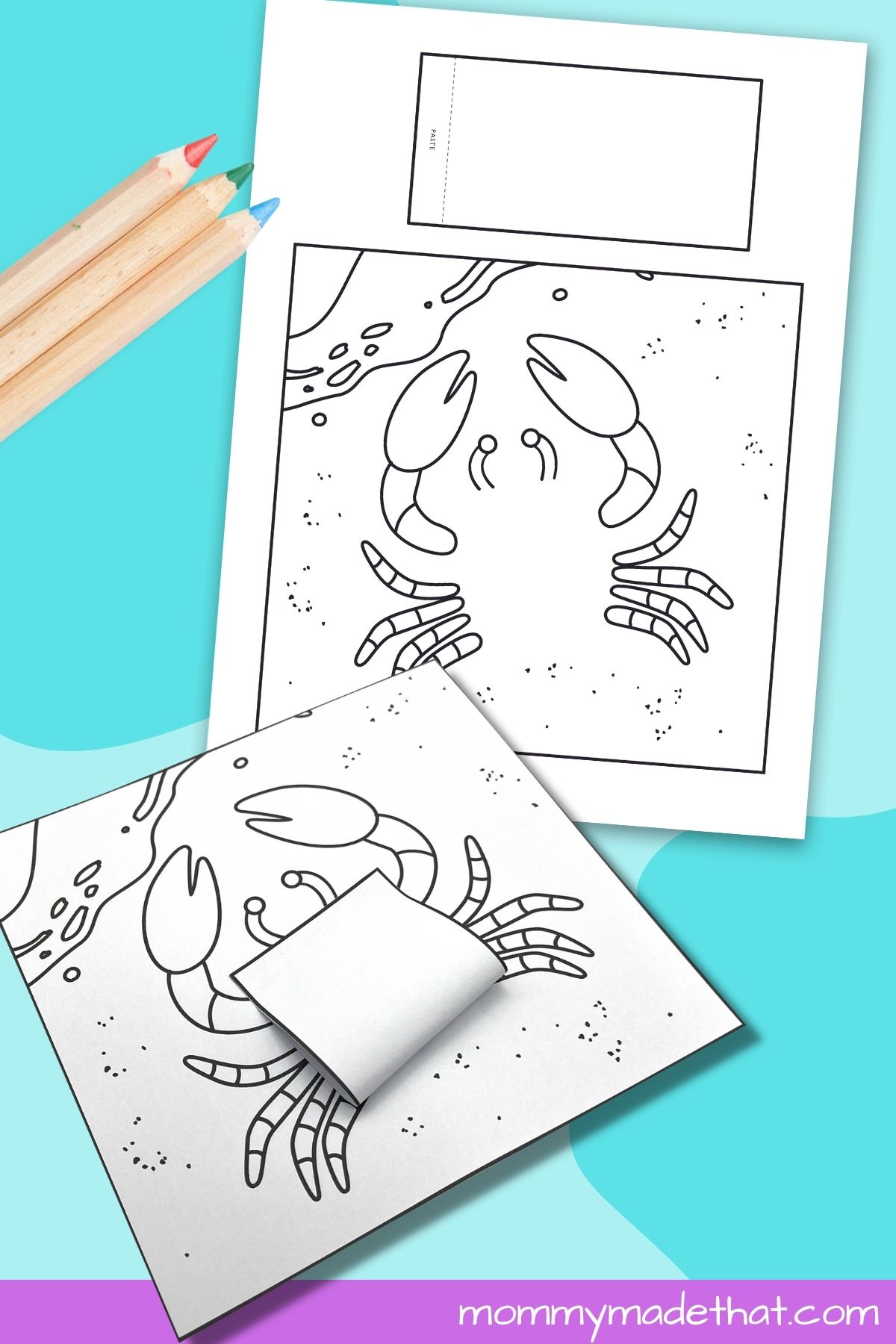 summer coloring page 3D crab