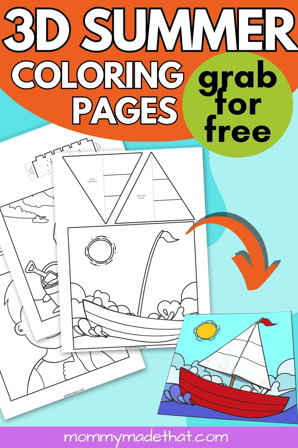 3D summer coloring pages