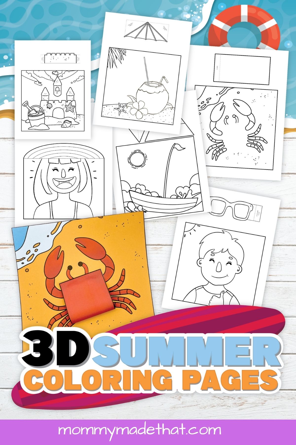 3D summer coloring pages for kids