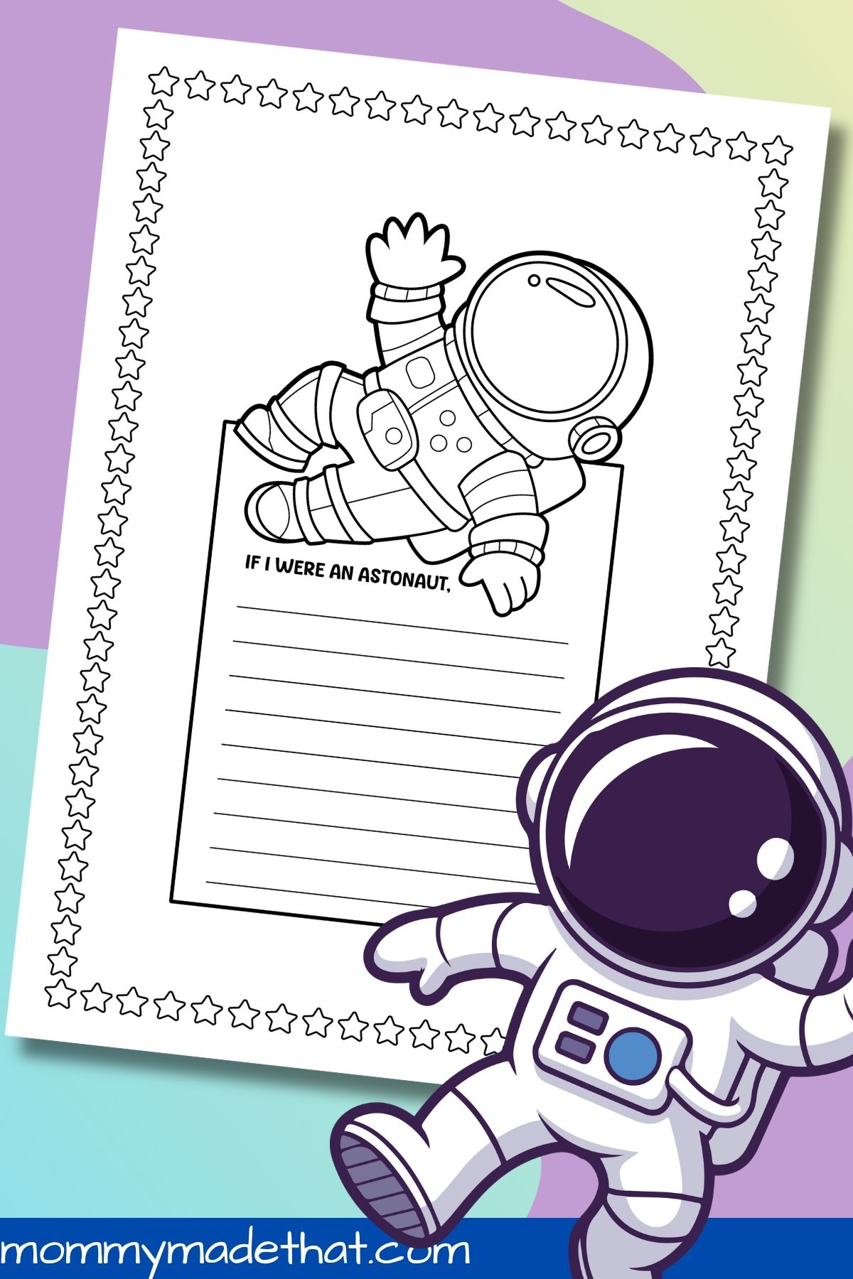 Free astronaut writing prompt worksheet for kids to imagine a space adventure.