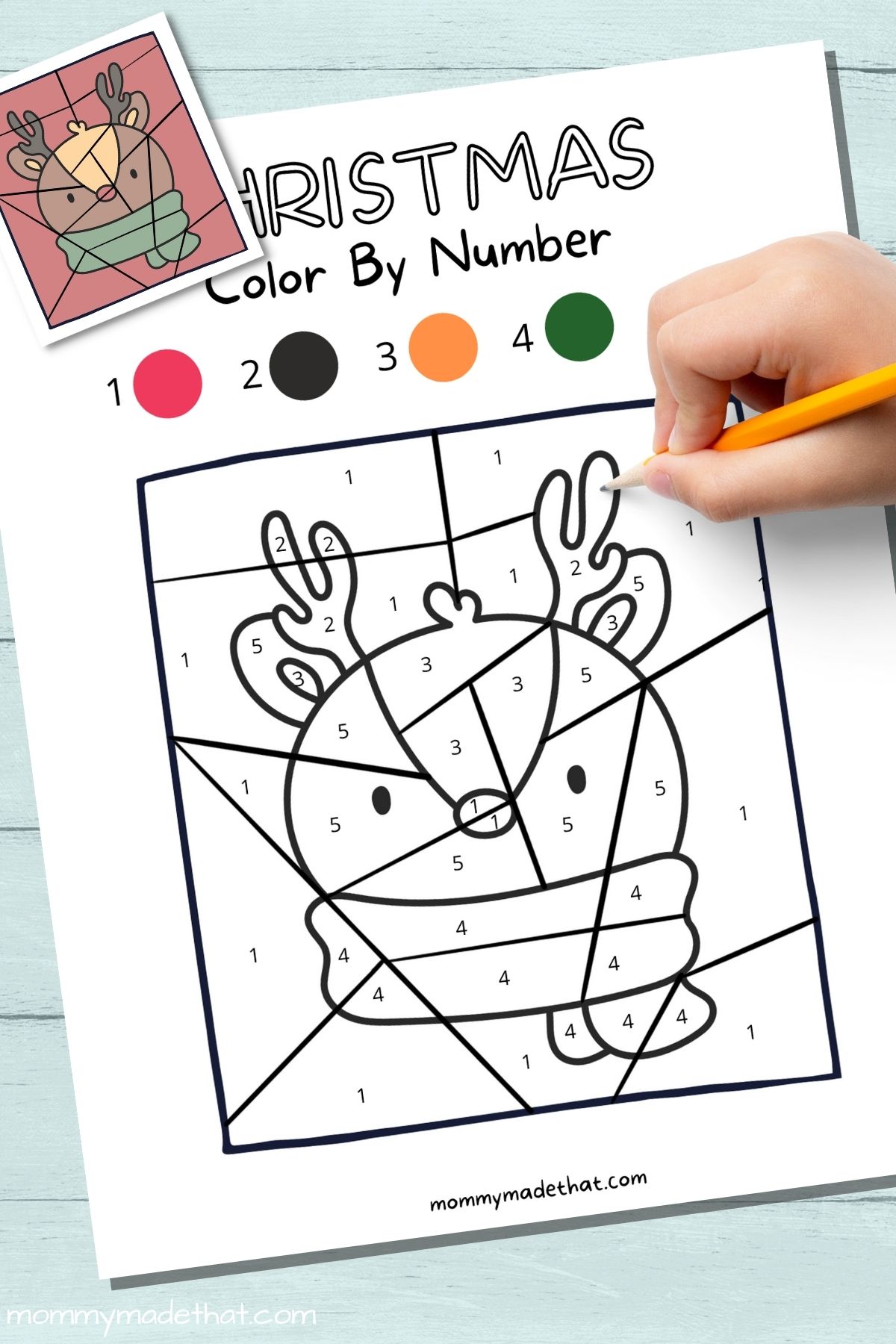 Christmas color by number free printables Rudolph