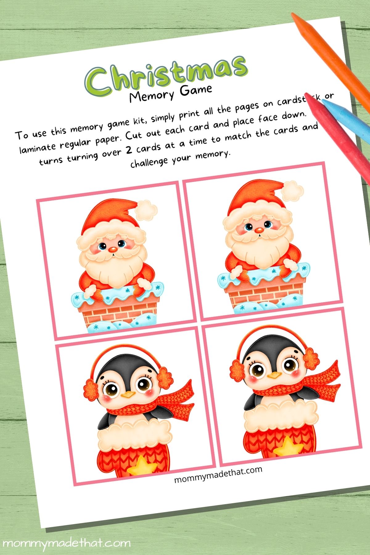 Christmas printable memory game