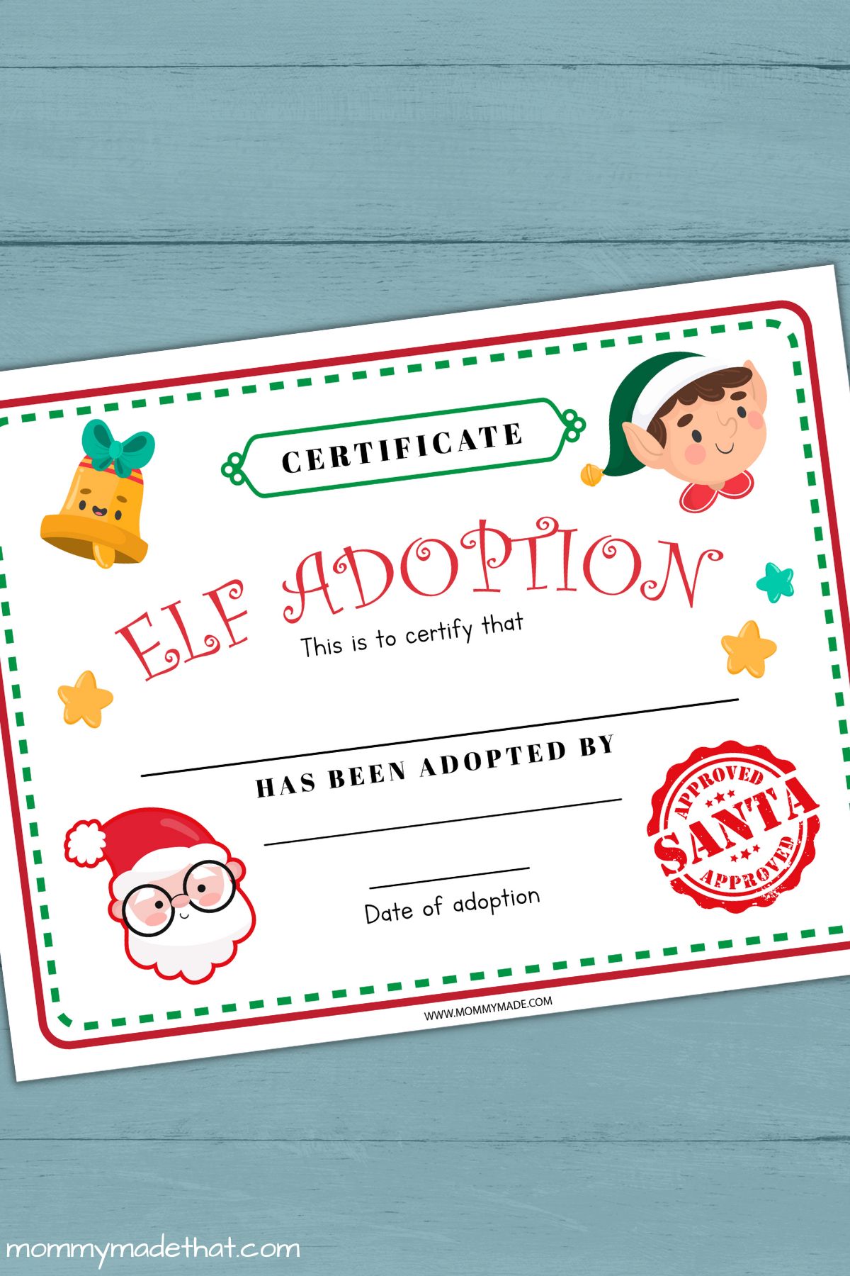 Printable Christmas elf adoption certificate