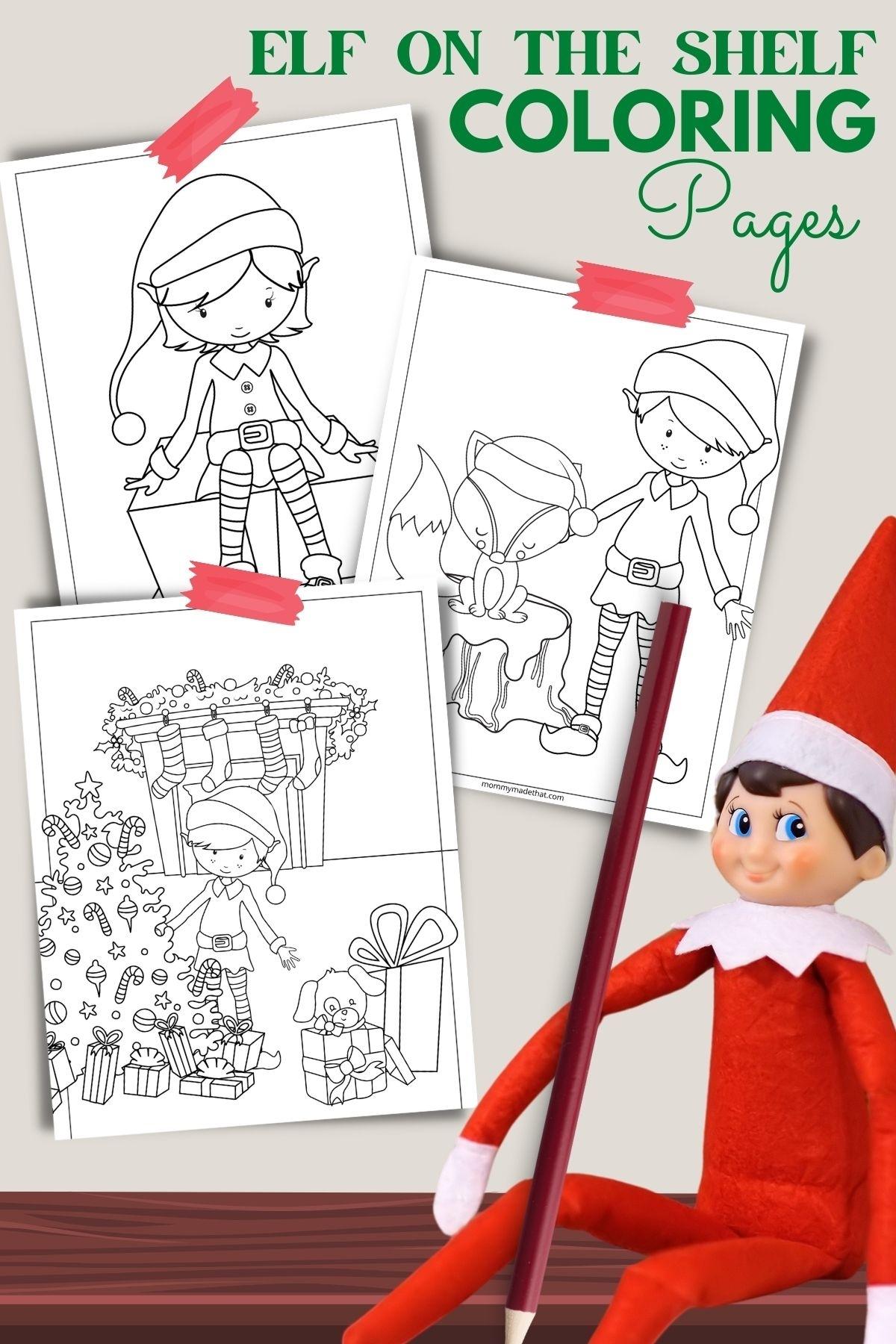 free printable Christmas elf on the shelf coloring pages