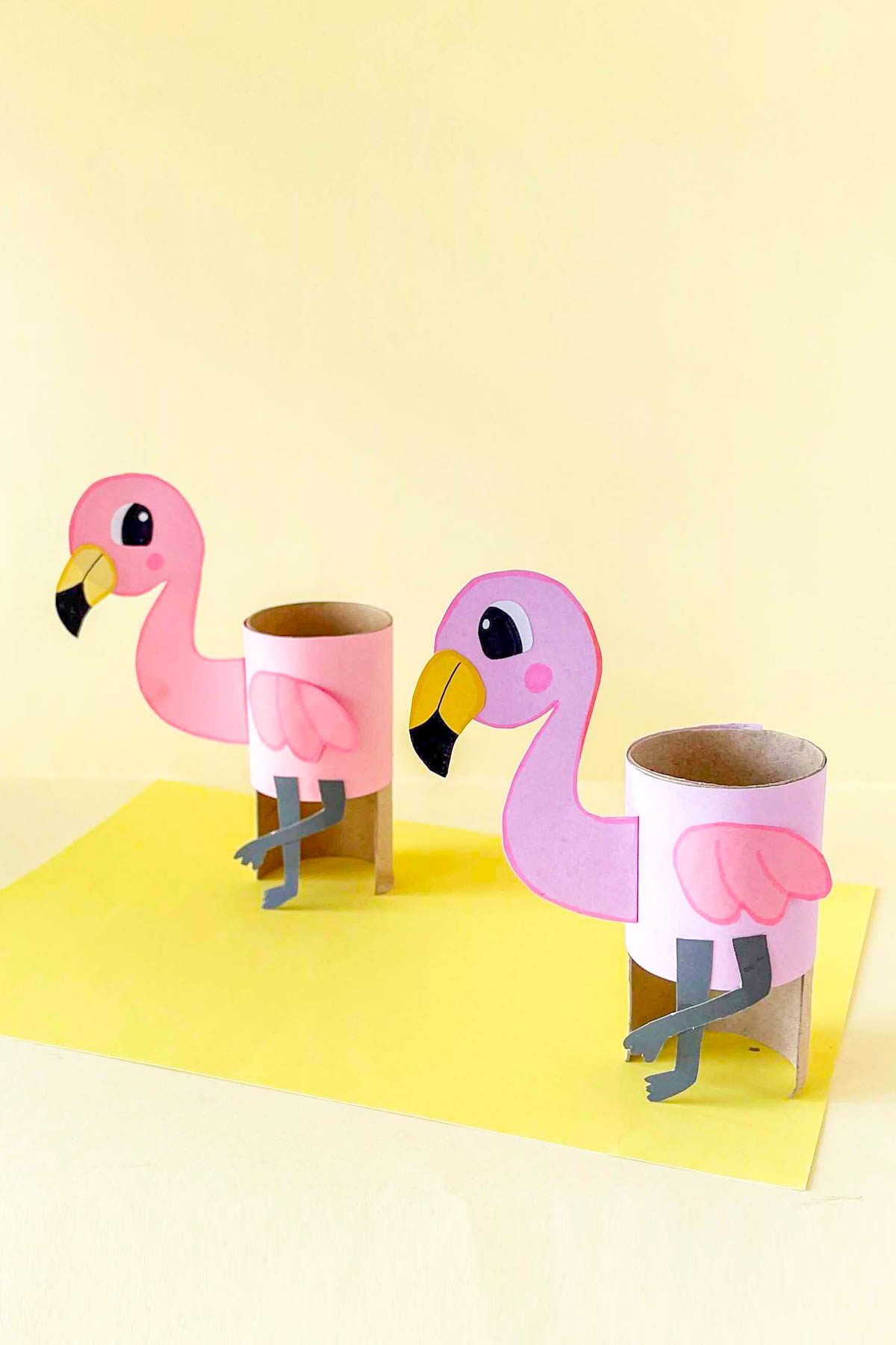 Toilet paper roll flamingo craft.