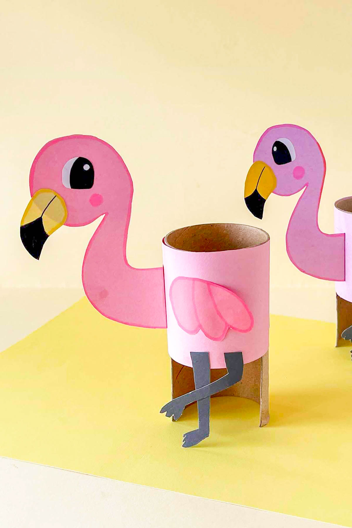 Toilet paper roll flamingo craft.