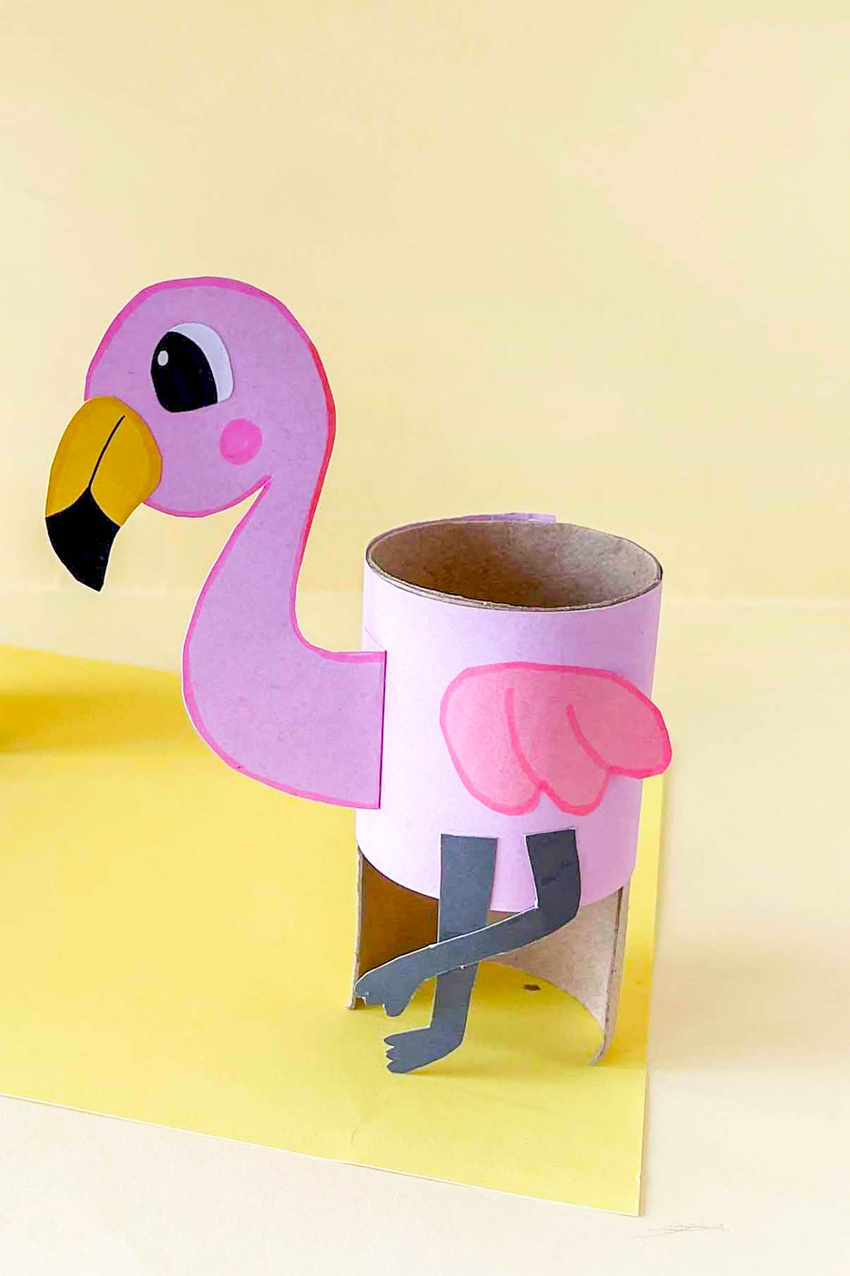 Toilet paper roll flamingo craft.