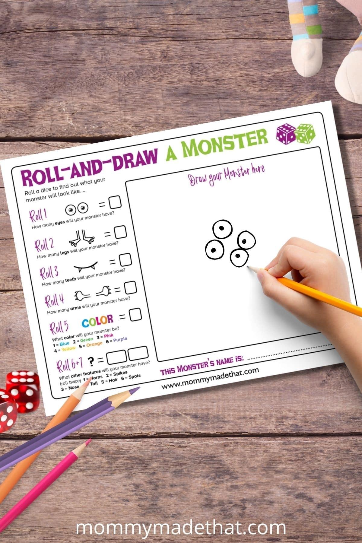 printable halloween games roll and draw a monster