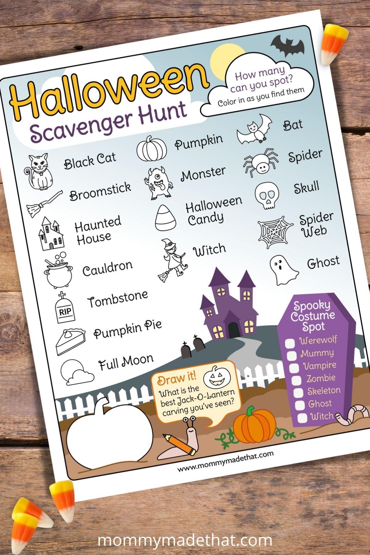 free printable Halloween scavenger hunt