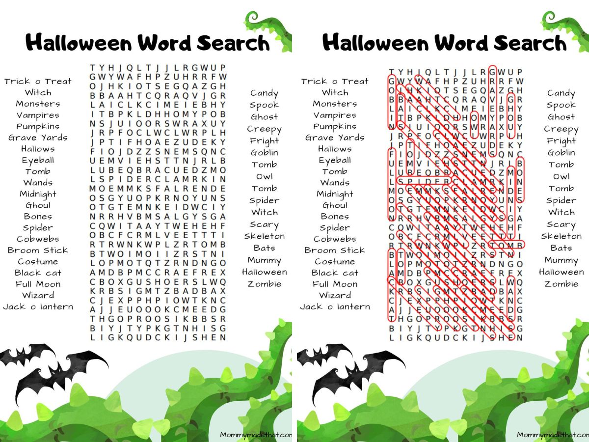 halloween word search puzzle with answers