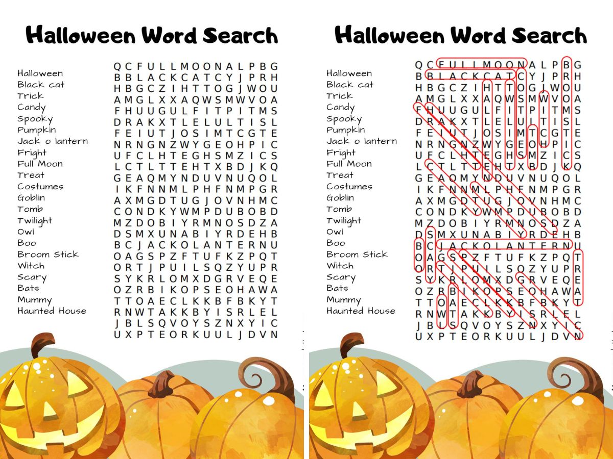 halloween word search puzzle with answers