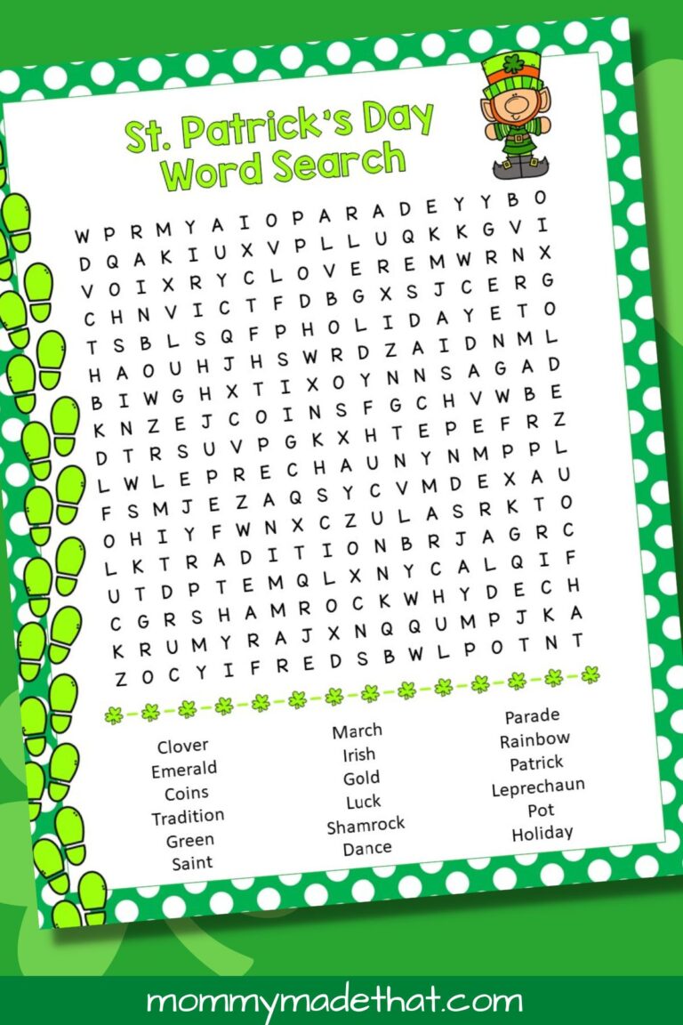 St. Patricks Day Word Search for Kids (+ Answer Key)