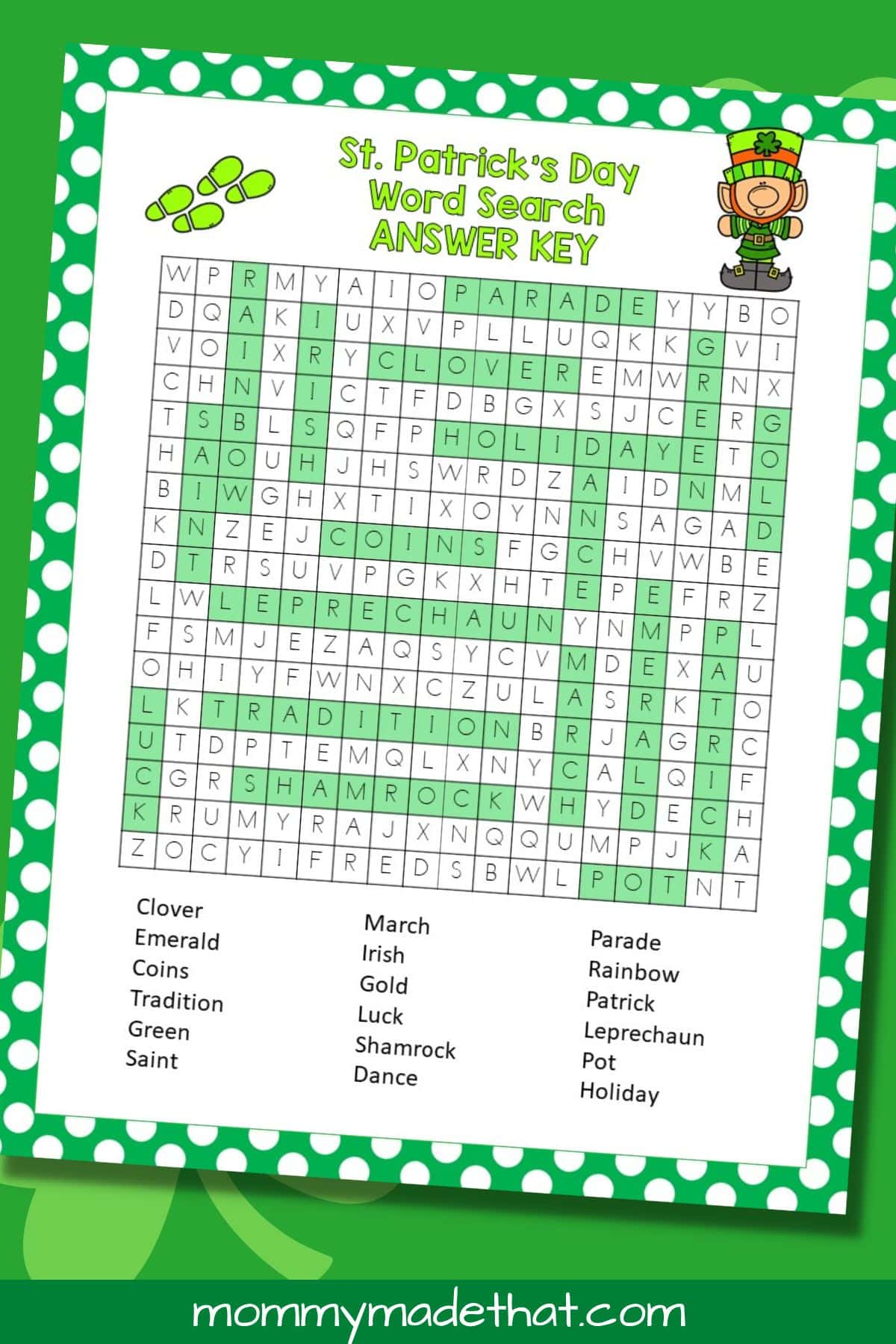 St patricks day word search answer key