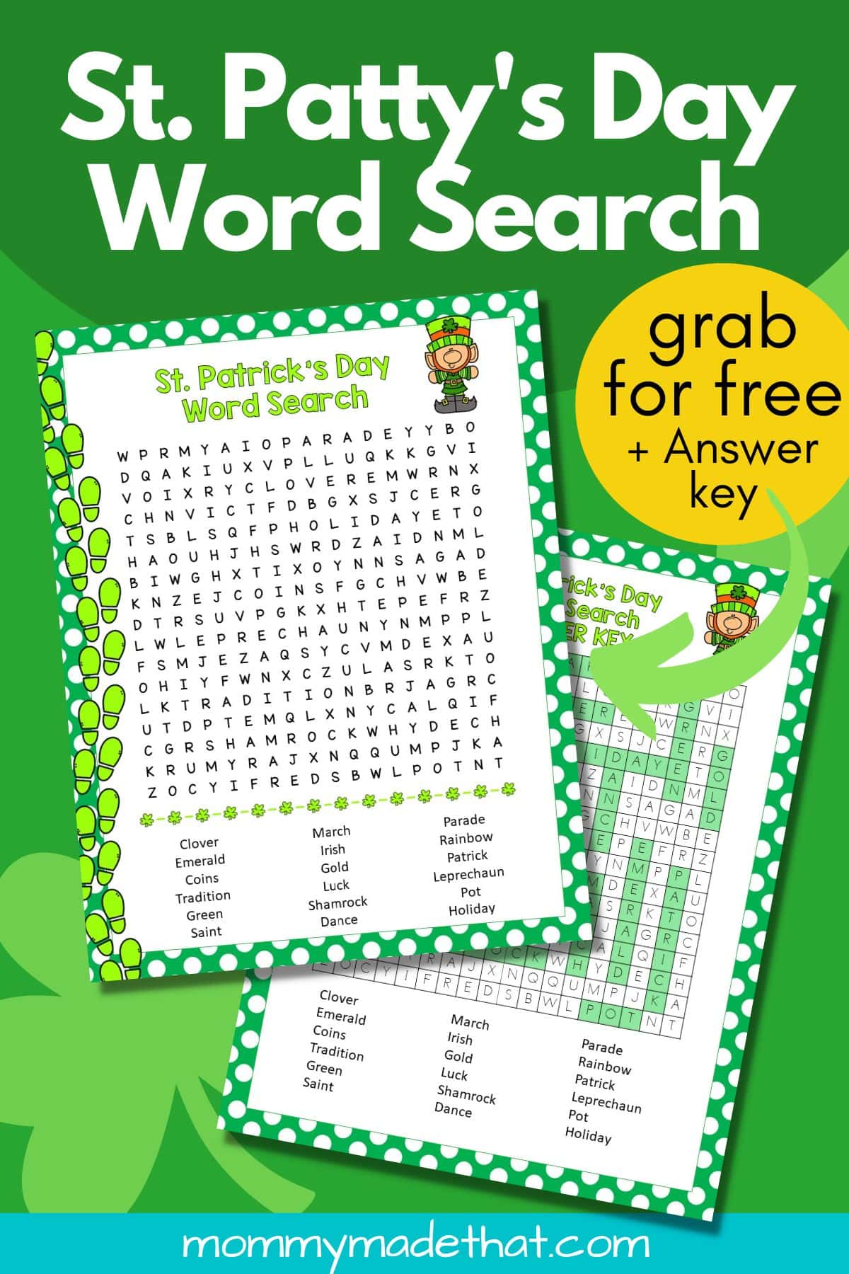 St patricks day word search and answer key