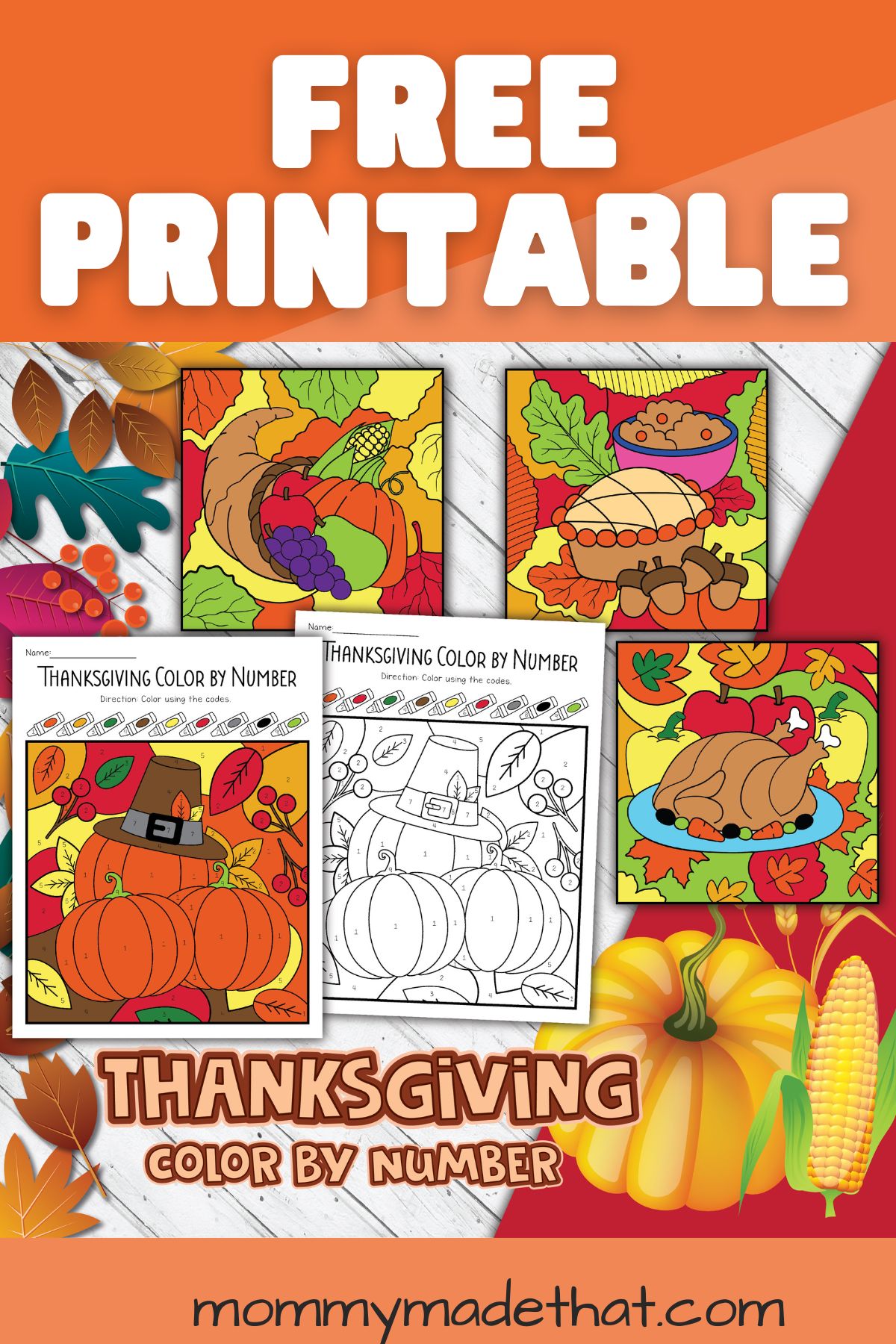 Free Color by number Thanksgiving printables