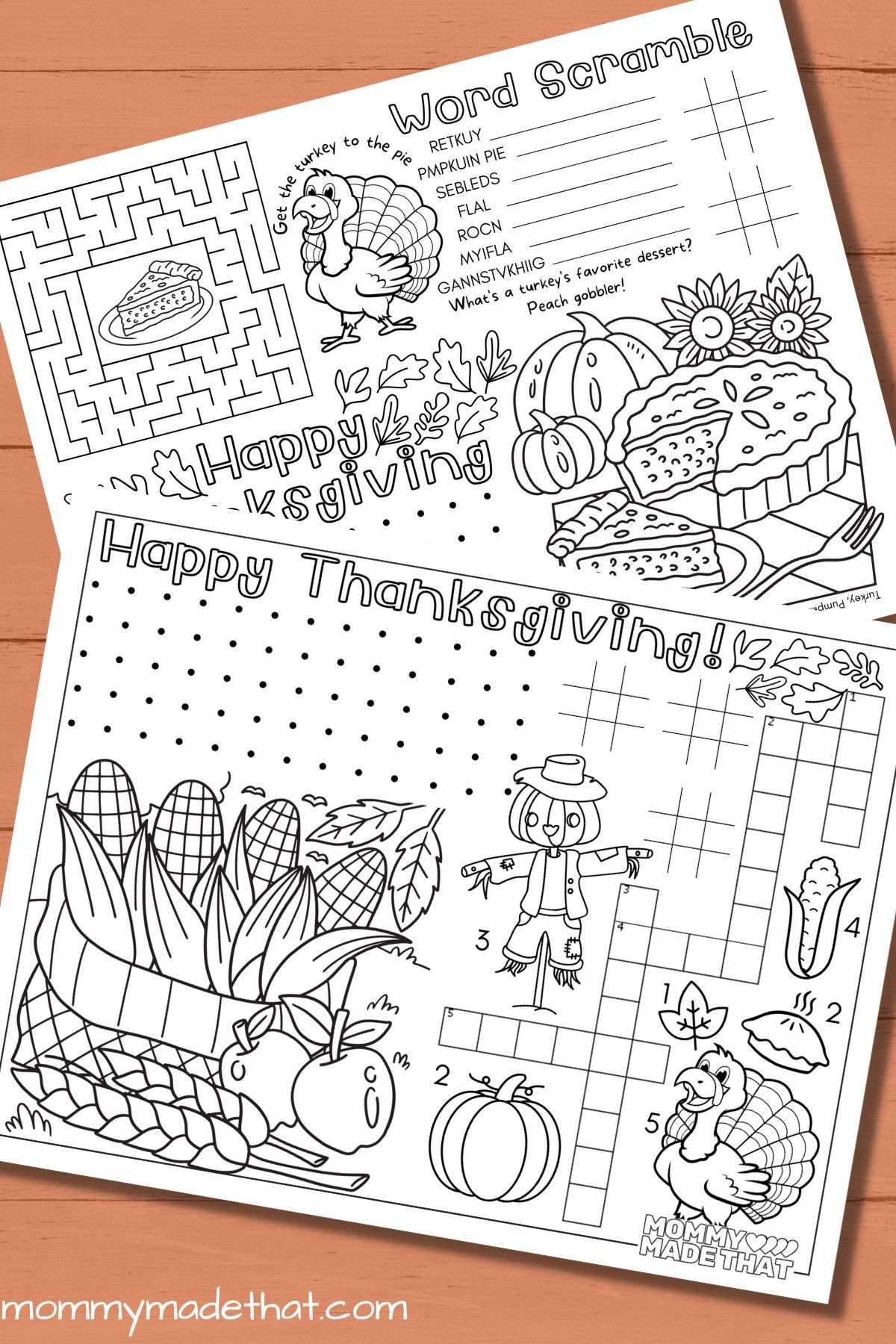 Printable thanksgiving placemat activity sheets