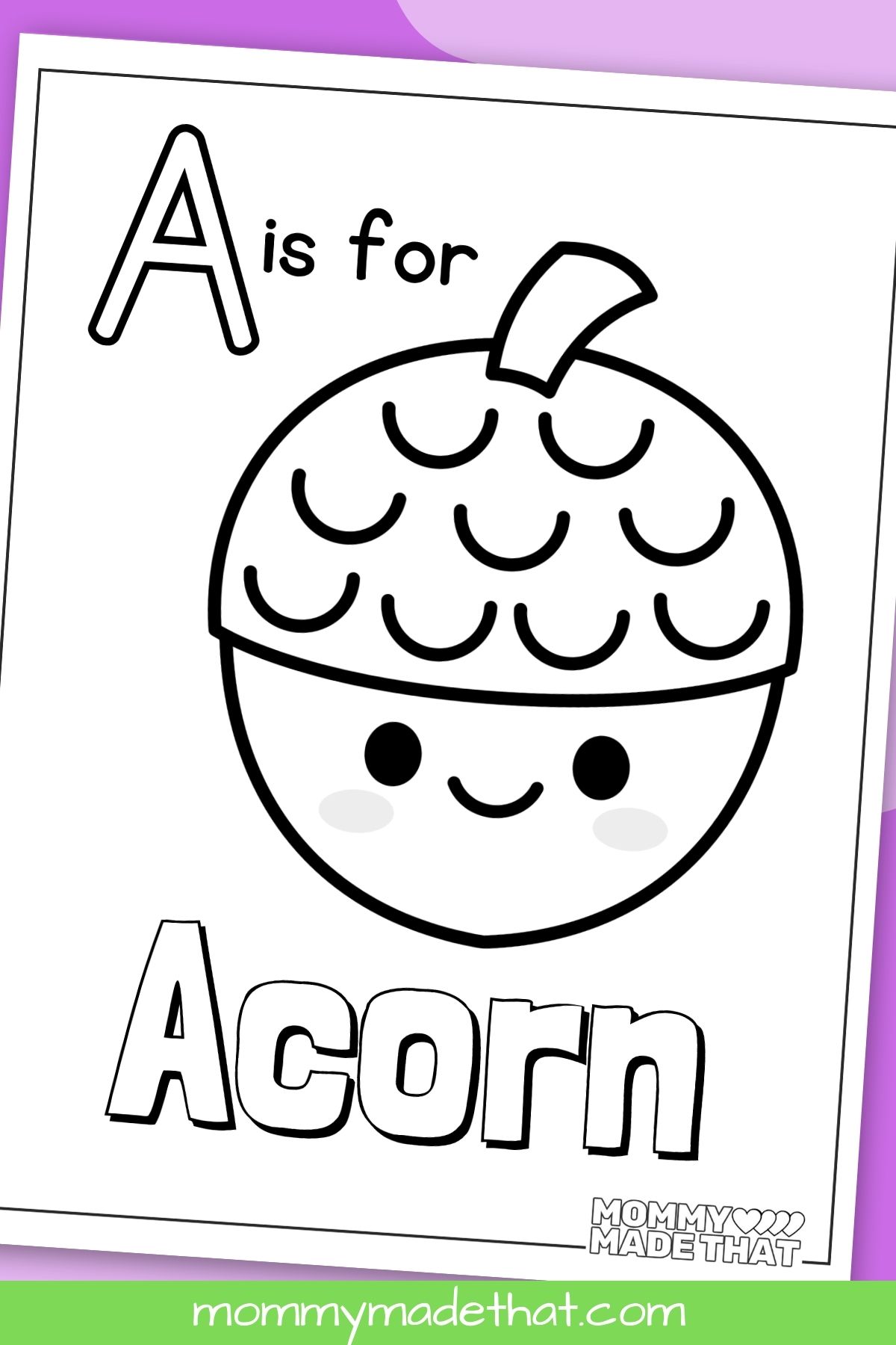 a is for acorn coloring pages