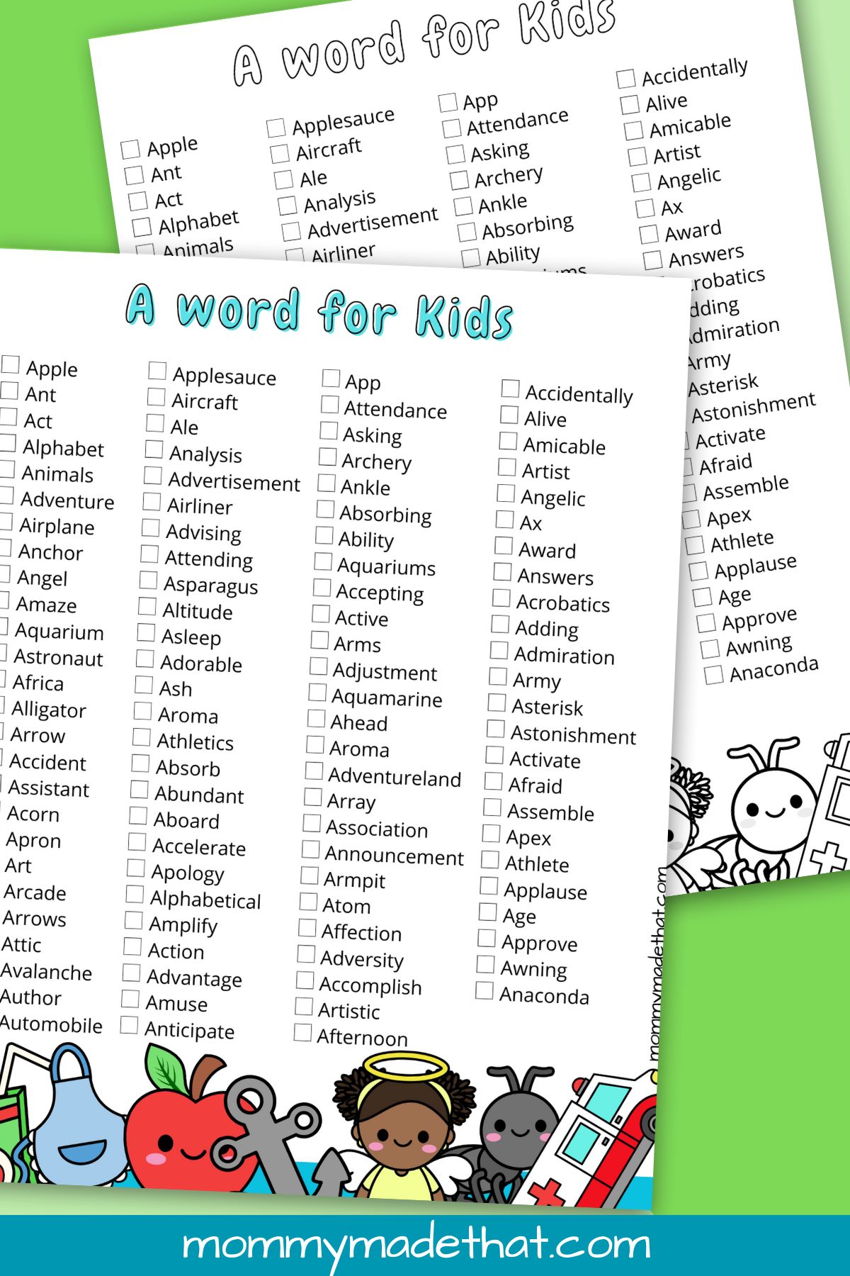 A Words for Kids (Words that Begin with Letter A)