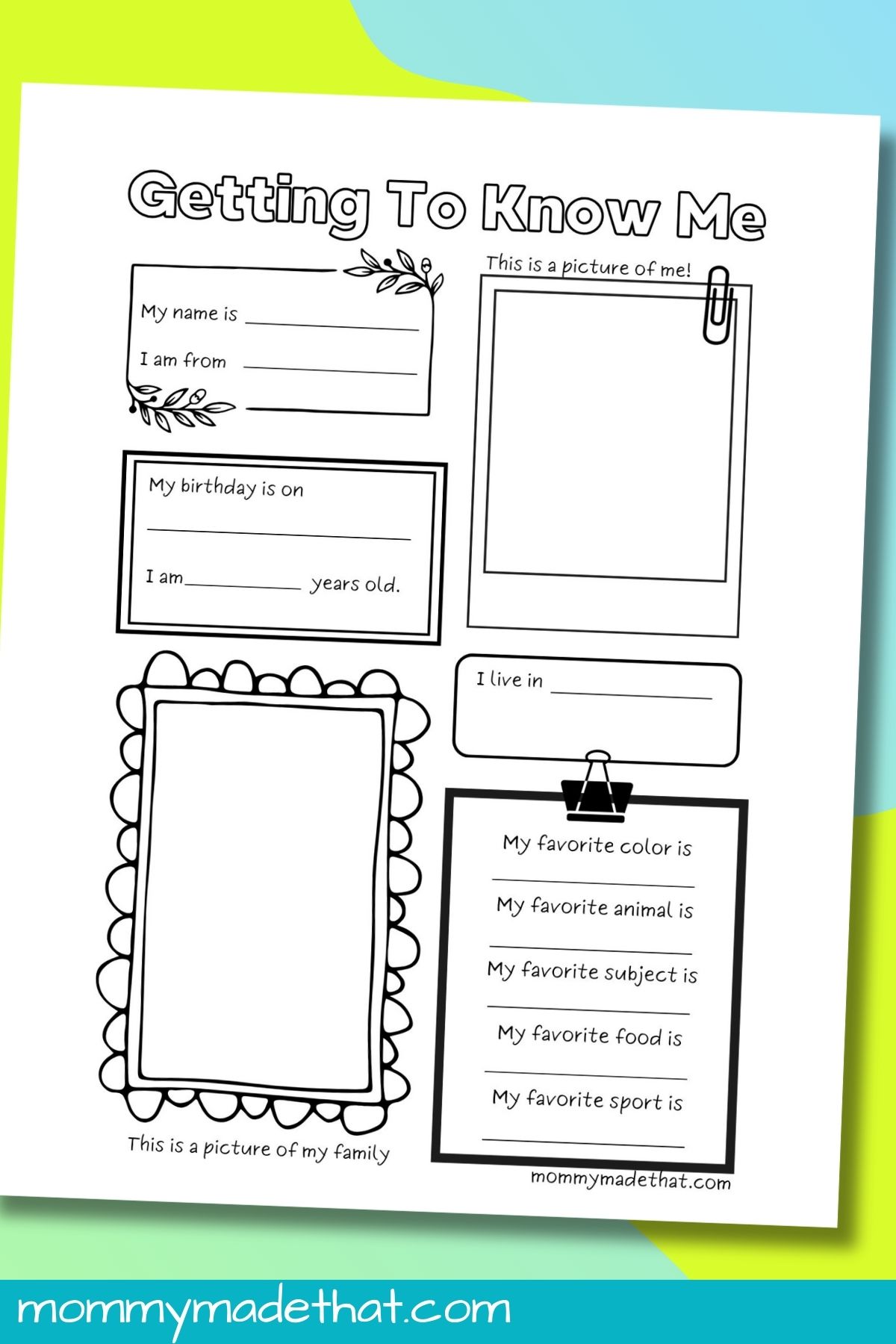 All about me worksheets.