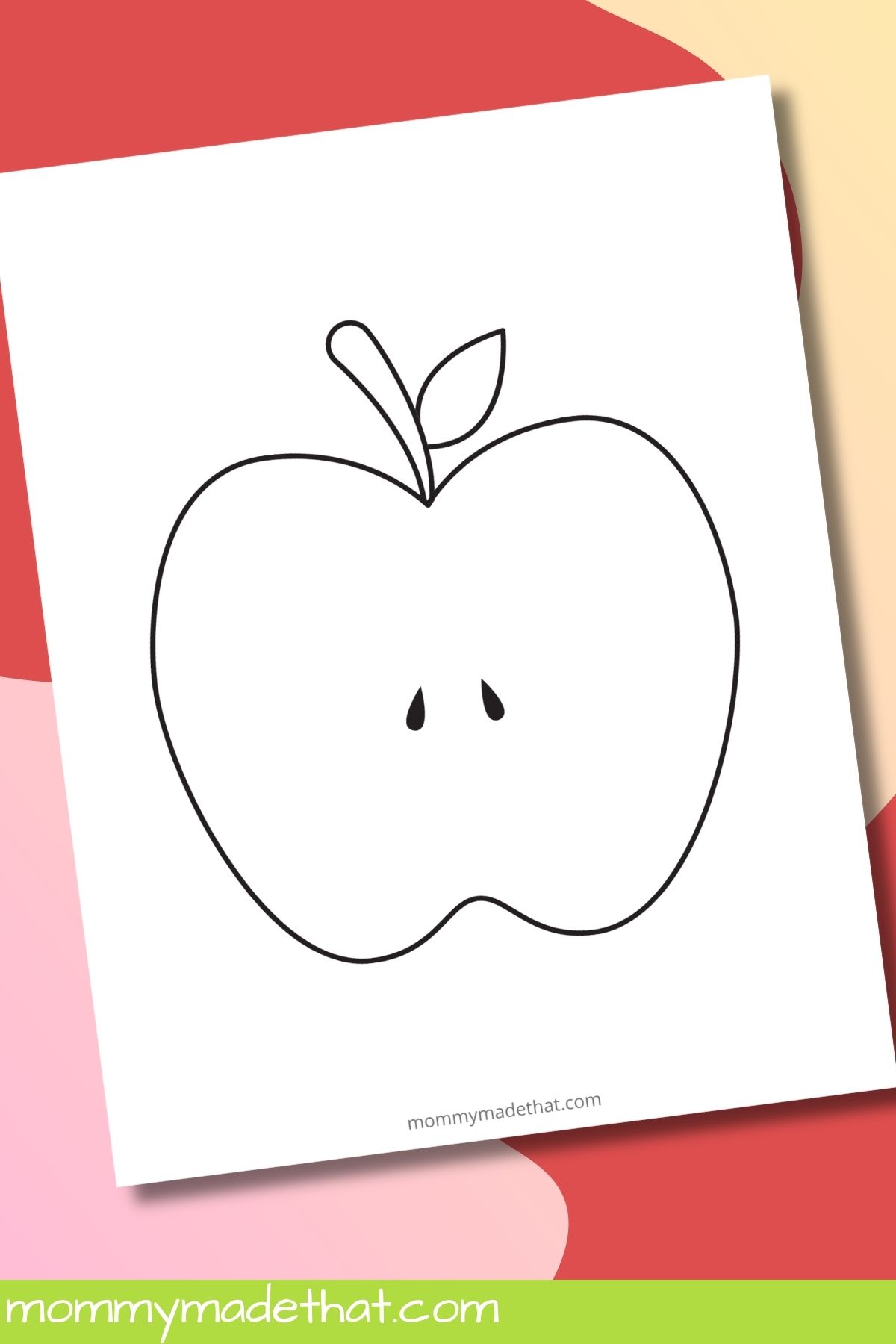 Printable apple template with seeds for a parts-of-an-apple activity