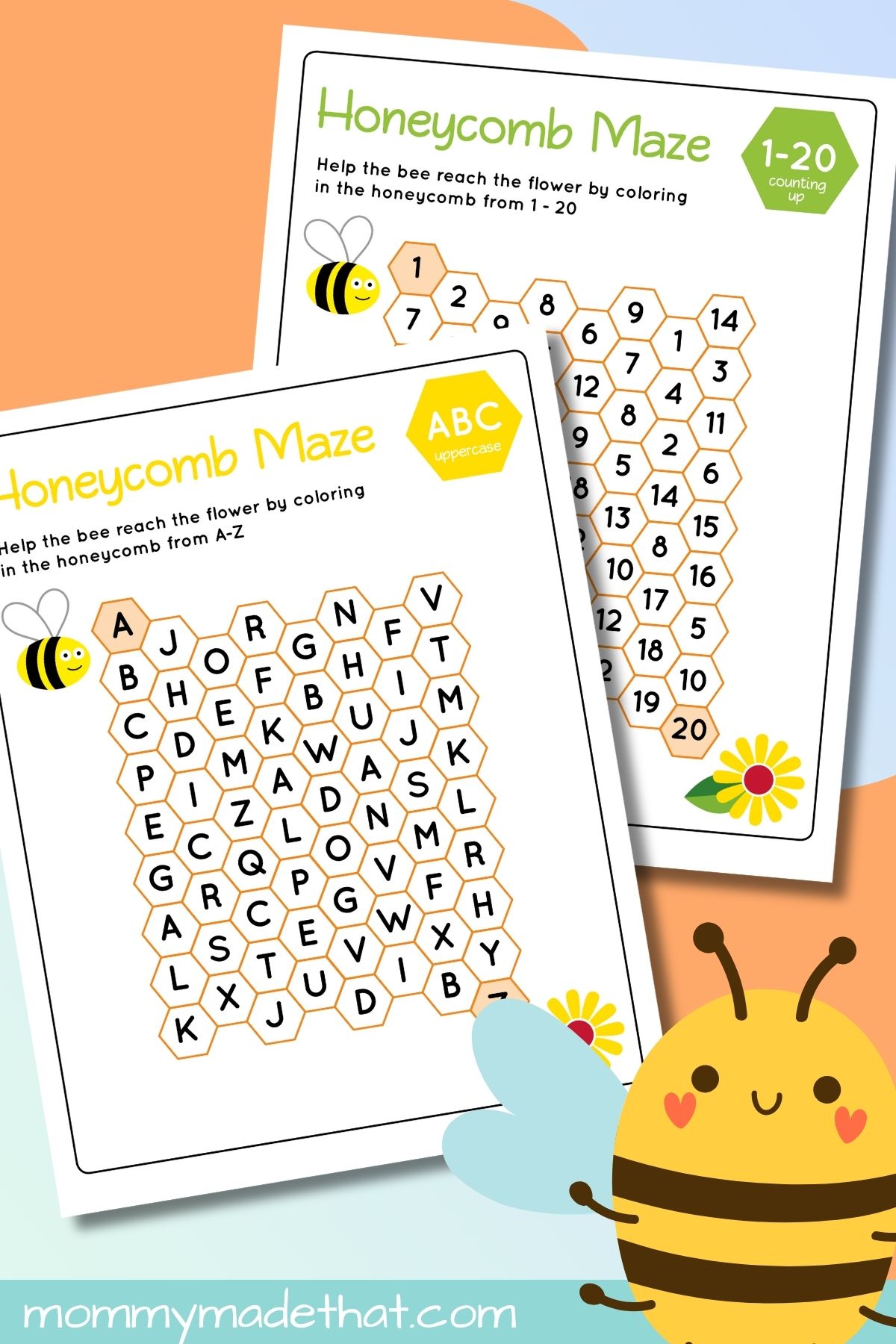 Bee Letters & Numbers Worksheets (Perfect for preschool and kindergarten)