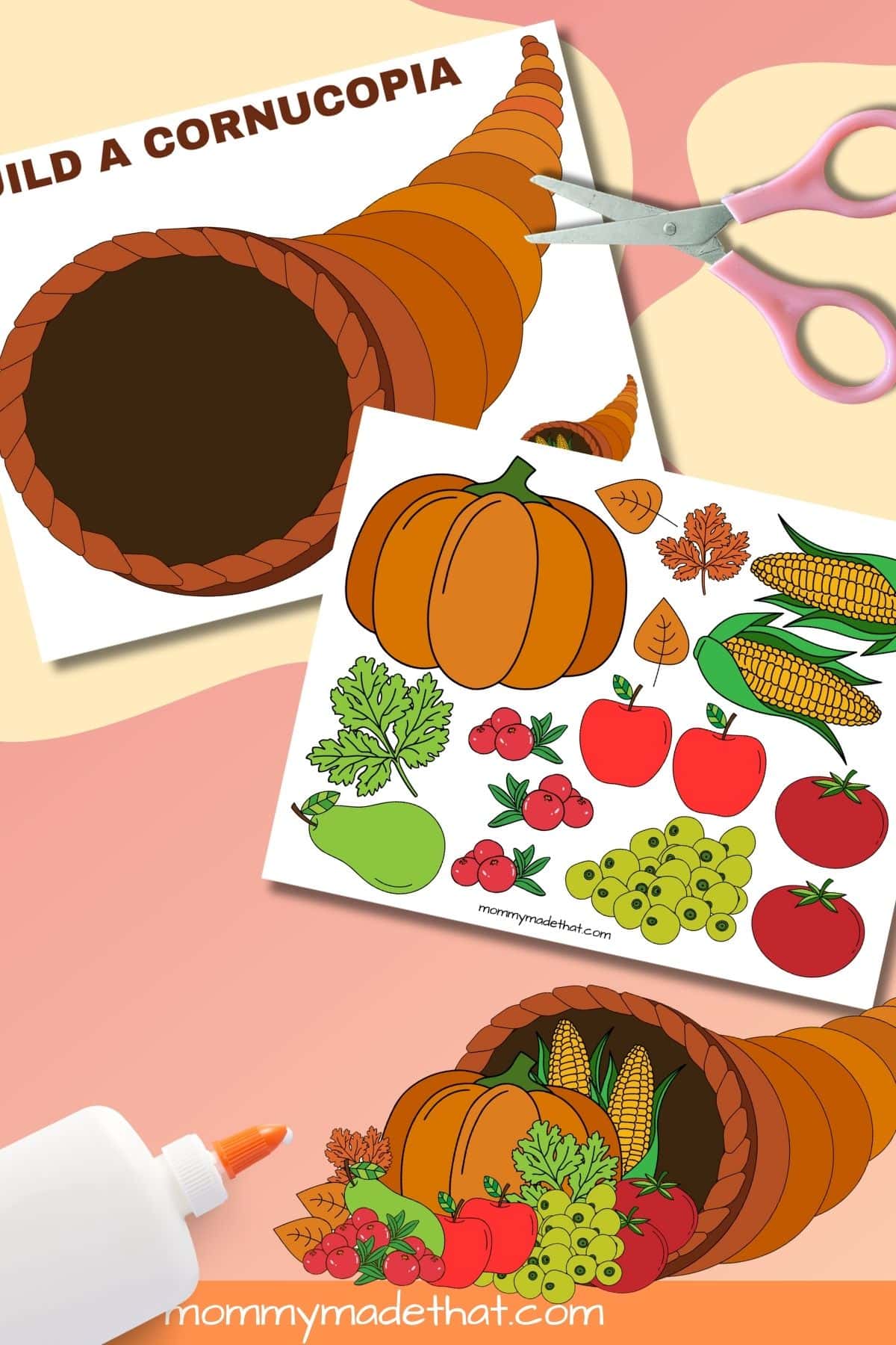 Cut and paste cornucopia craft for kids.