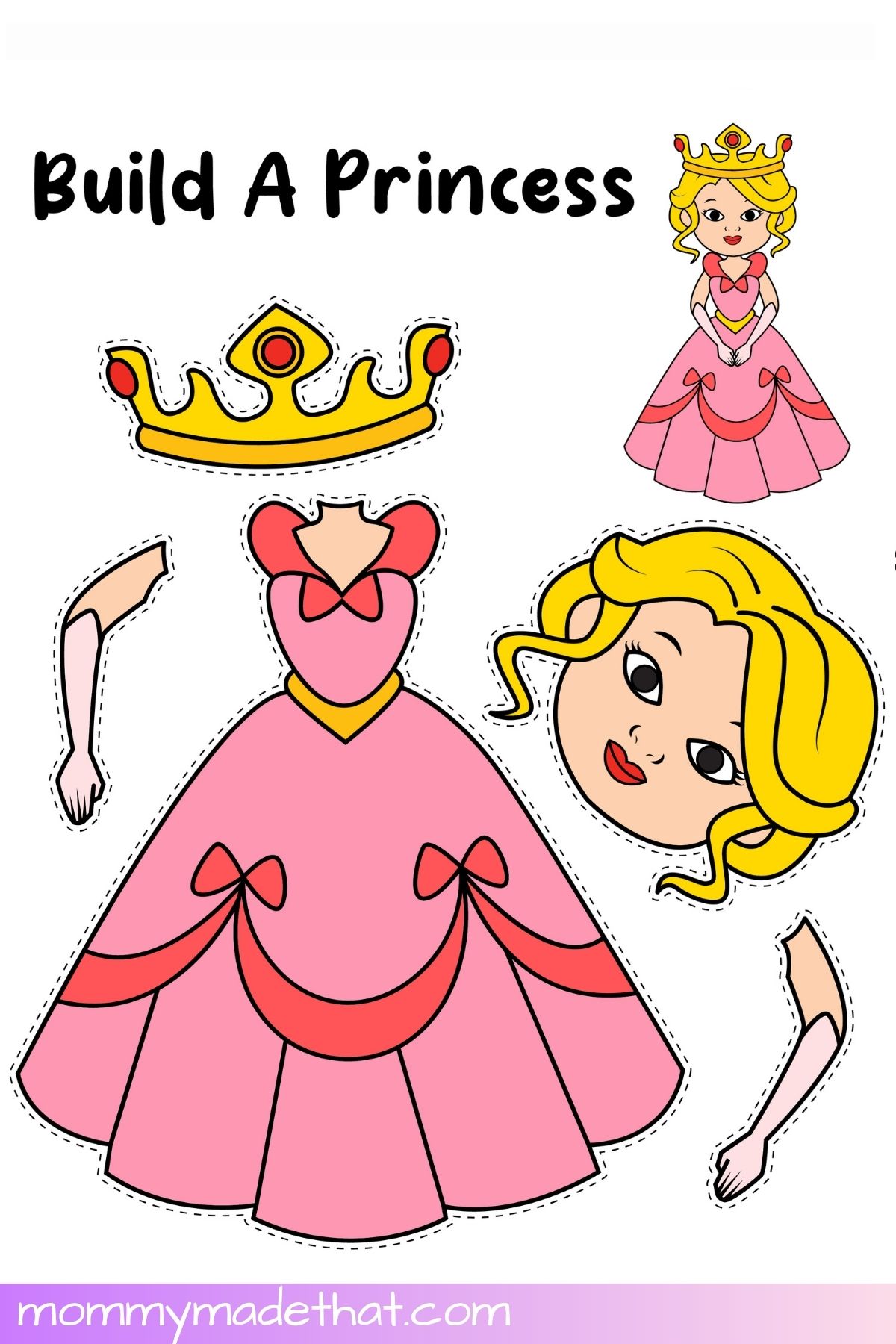 Light-skinned princess printable with blonde hair and cutout pieces