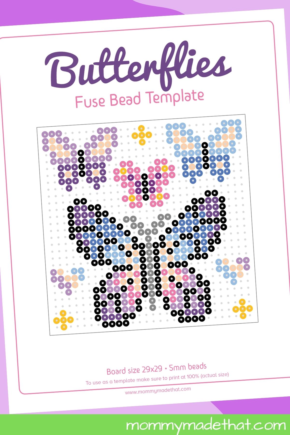 Butterfly Perler Bead Patterns (With Free Printable Template)