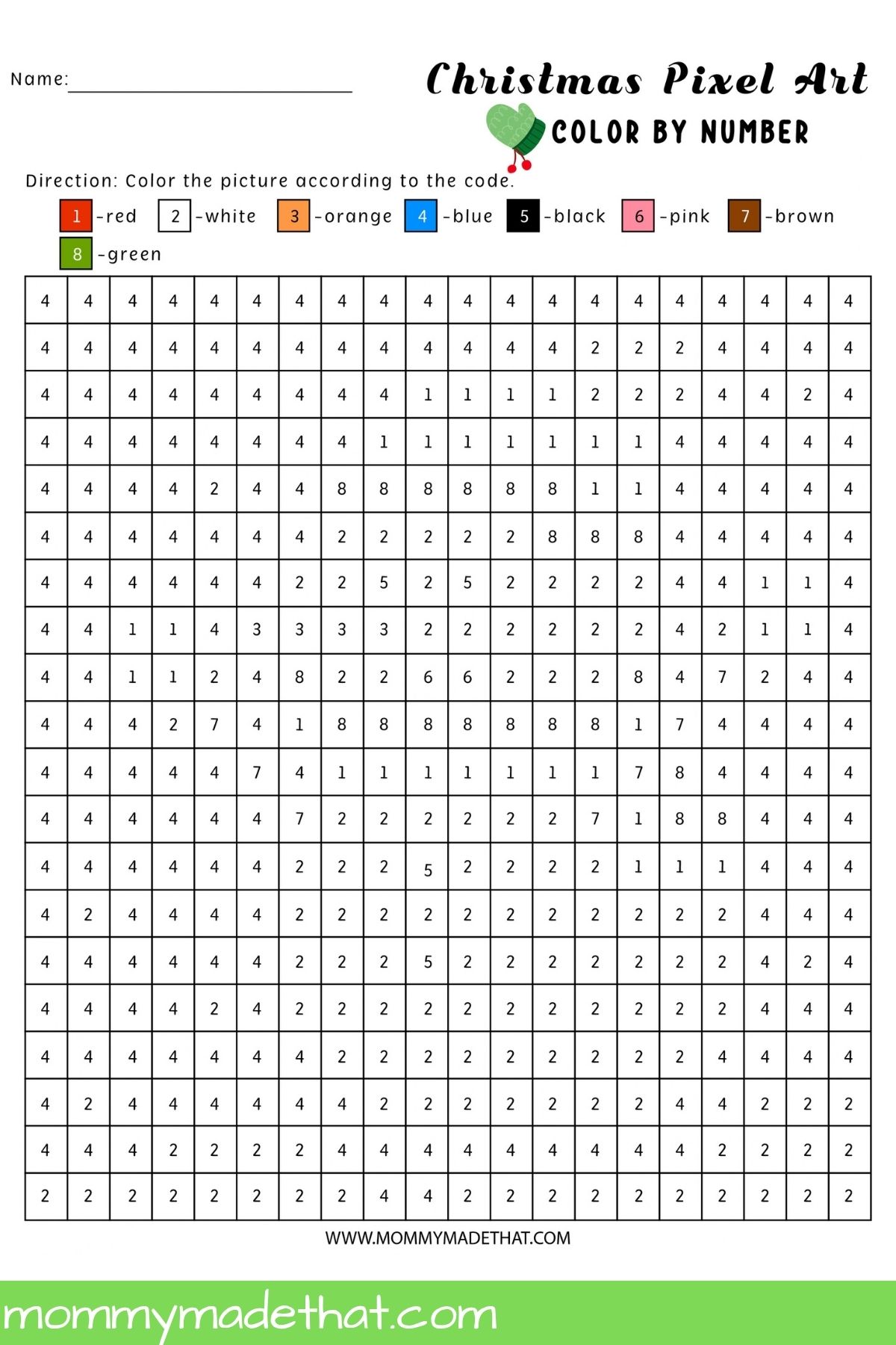 Snowman Christmas pixel art worksheet with a numbered grid and color key