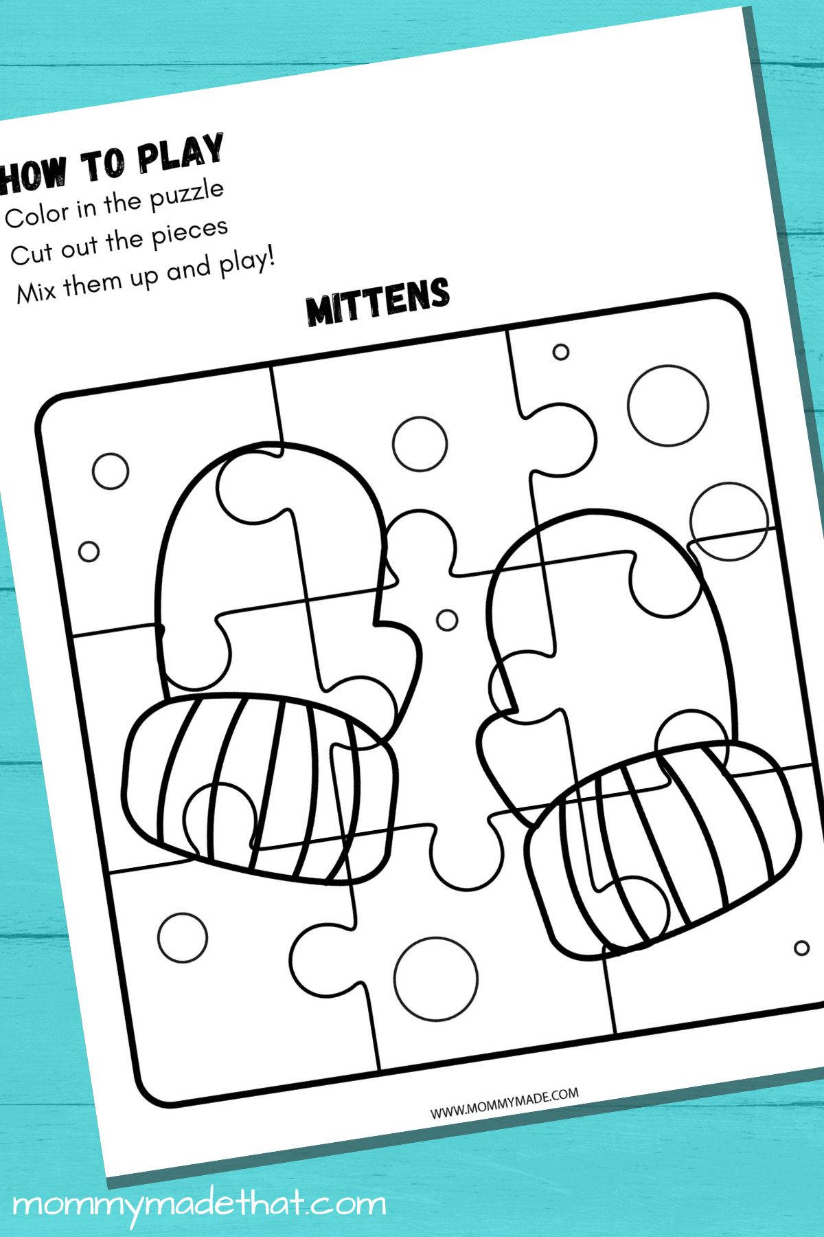 mittens coloring puzzle page