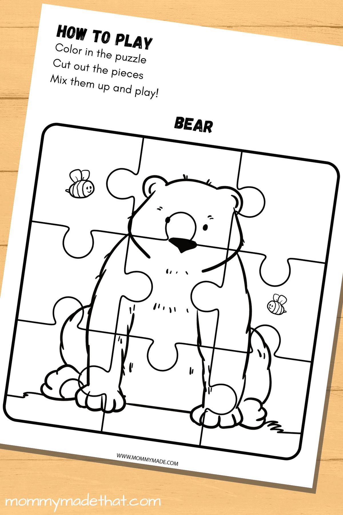 bear coloring puzzle for kids