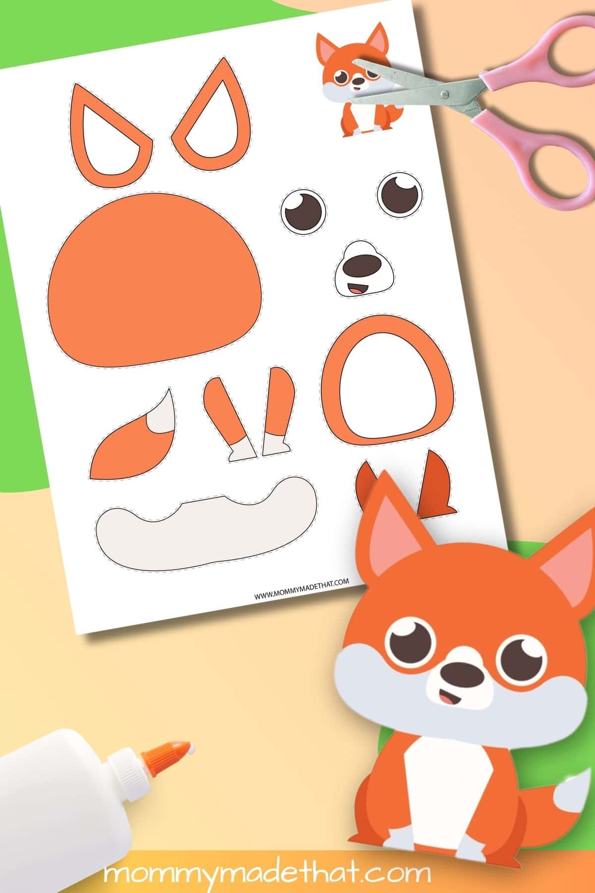 Cut and paste fox craft for kids.
