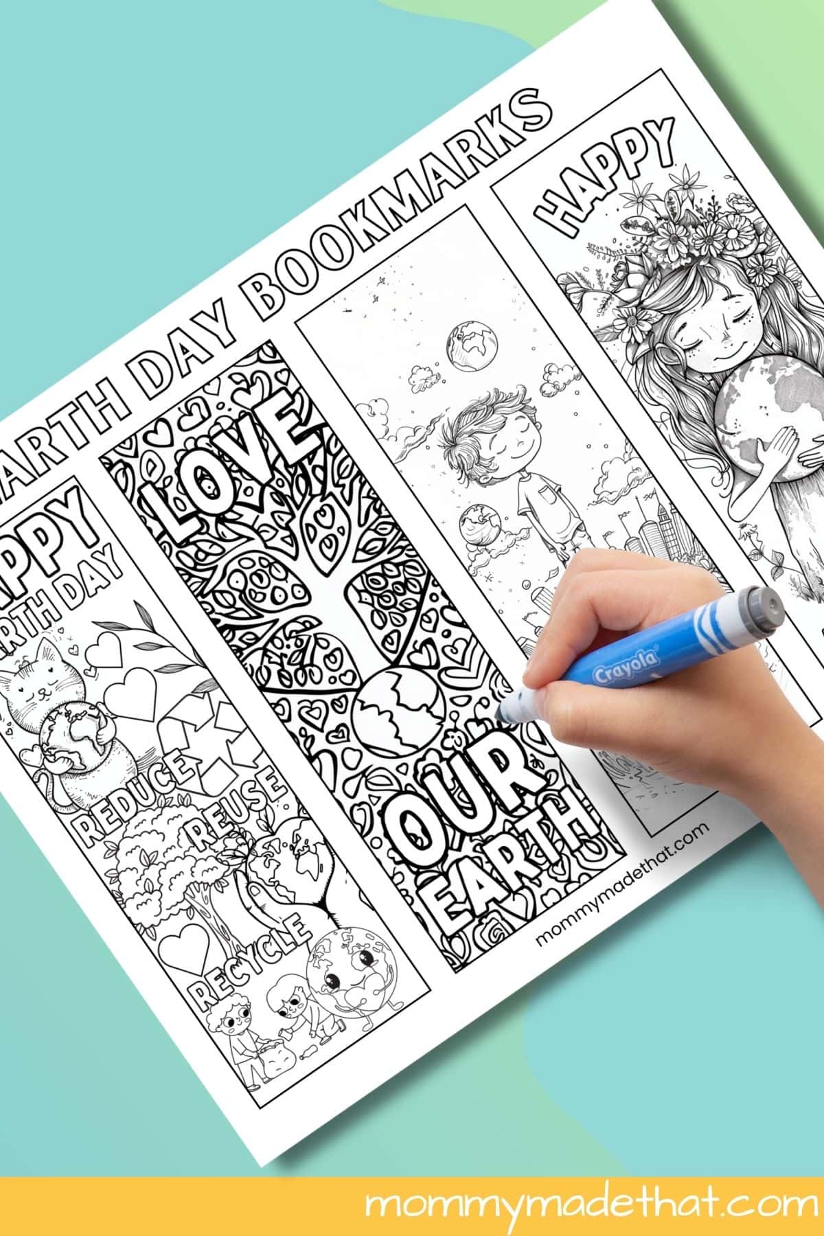 Earth day coloring bookmarks.