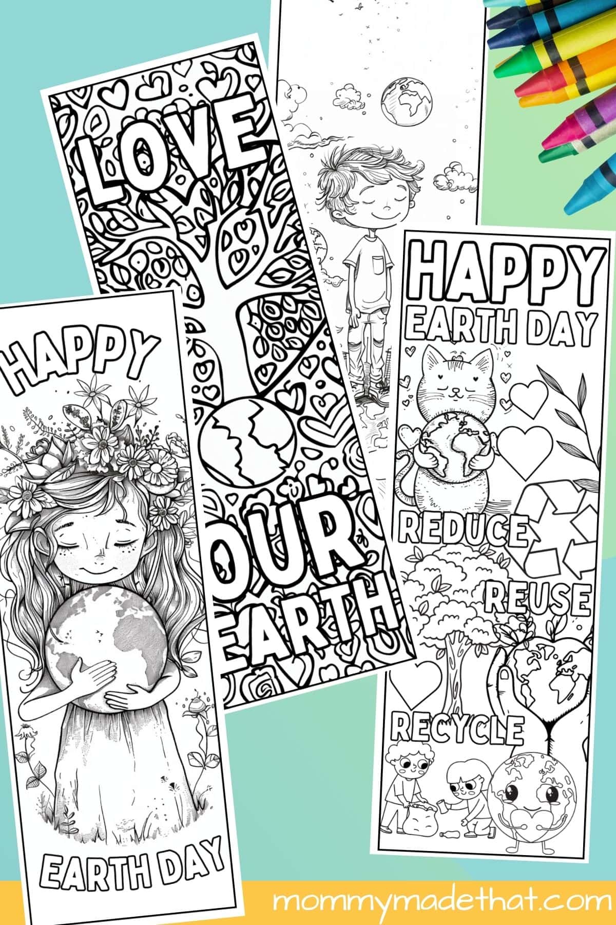 Earth day coloring bookmarks.