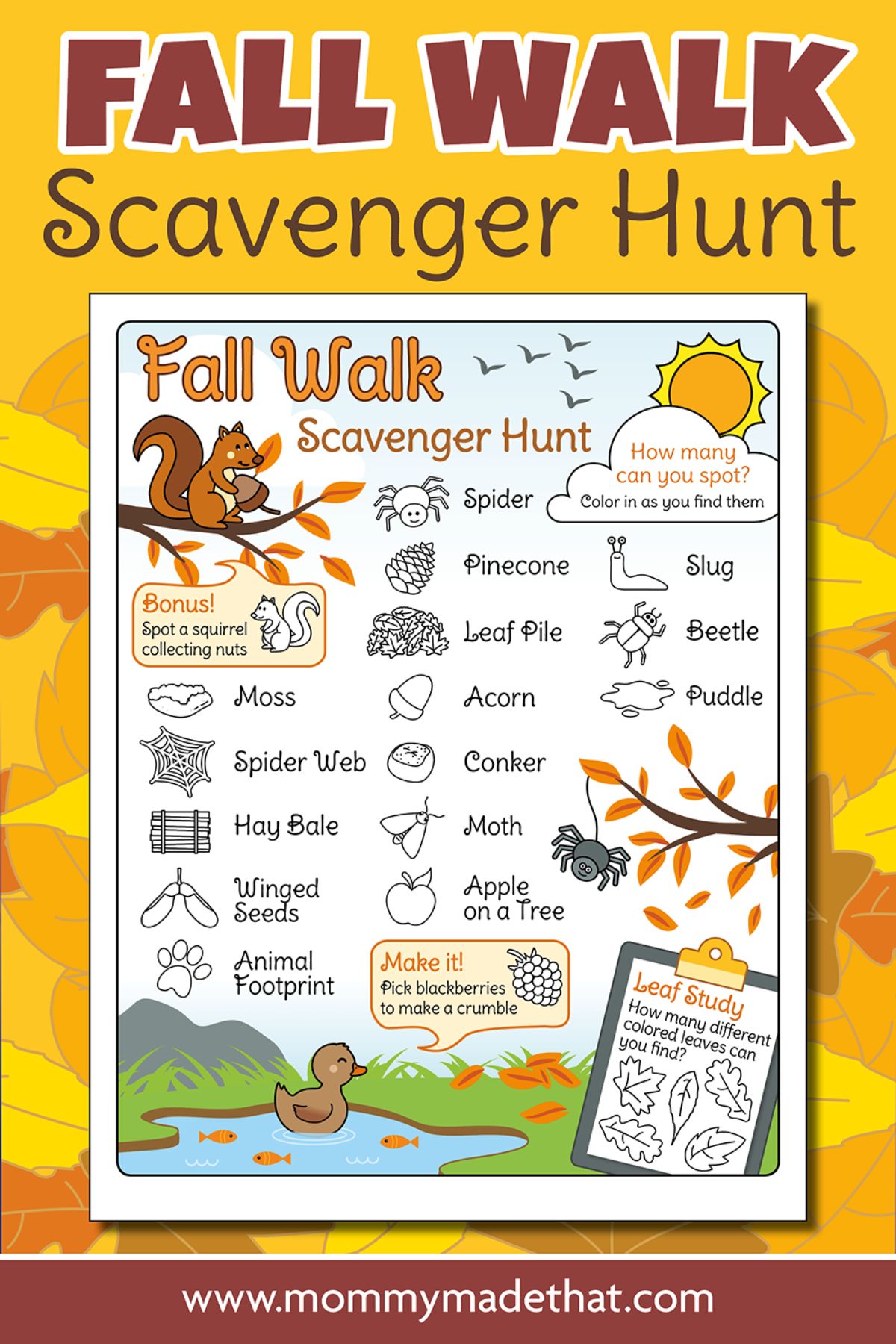 Fall scavenger hunt printable