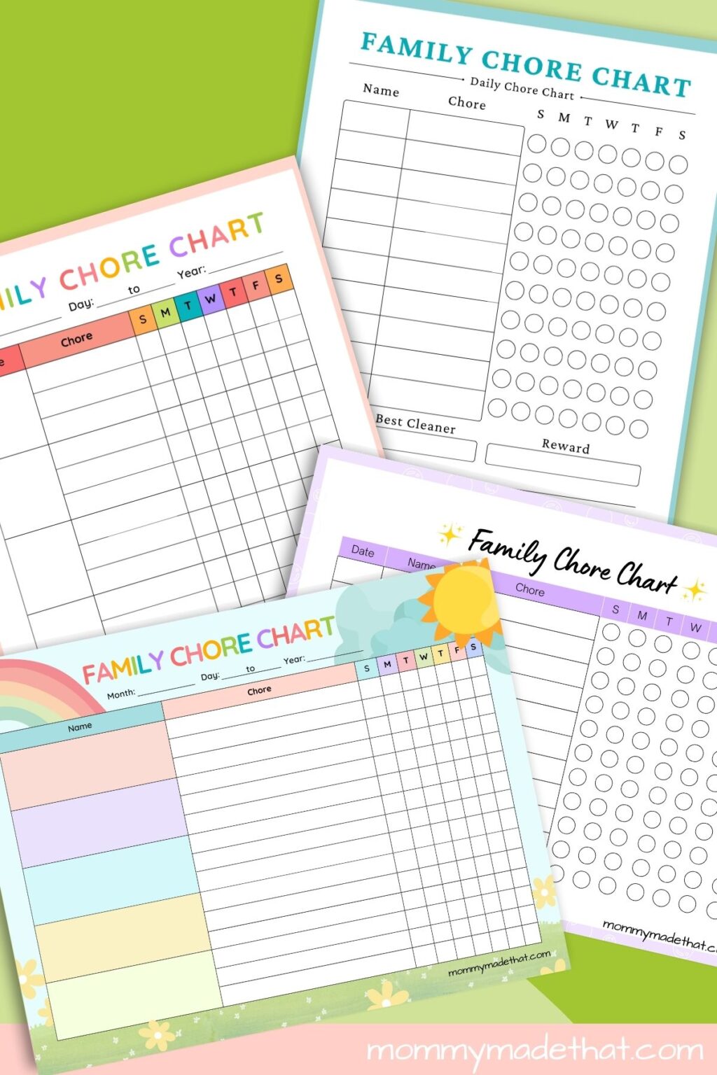 Family chore charts free printable templates 