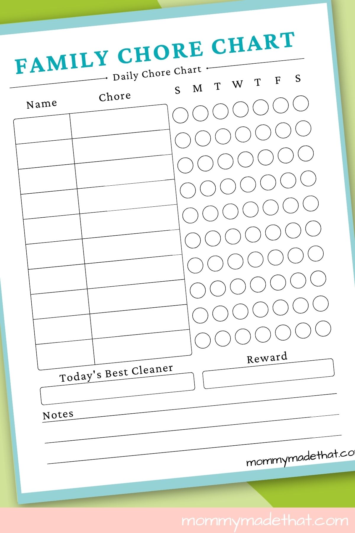 simple family chore chart