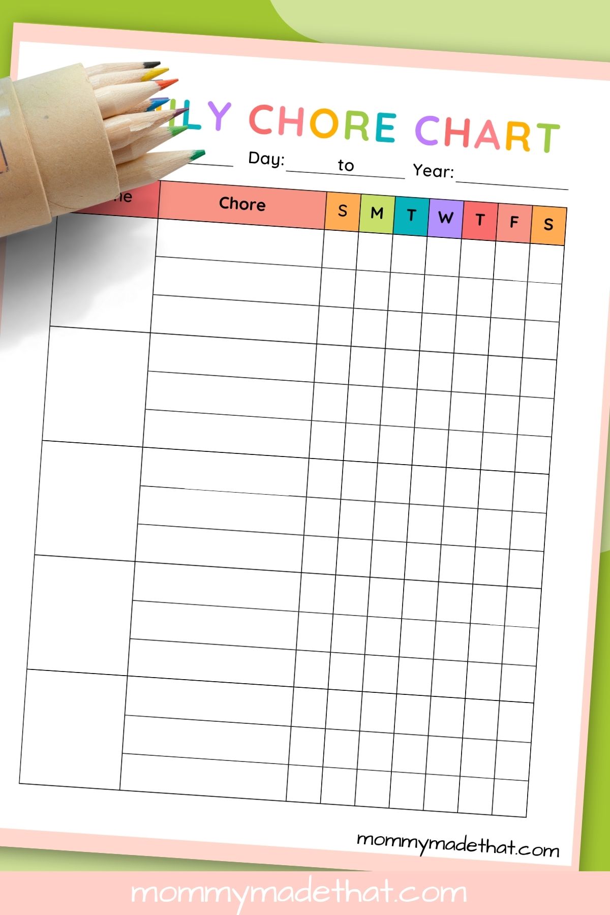 printable family chore chart