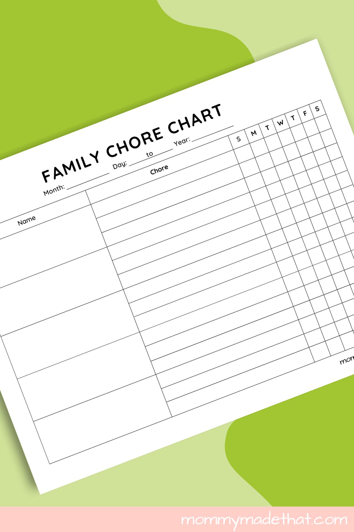 blank family chore chart