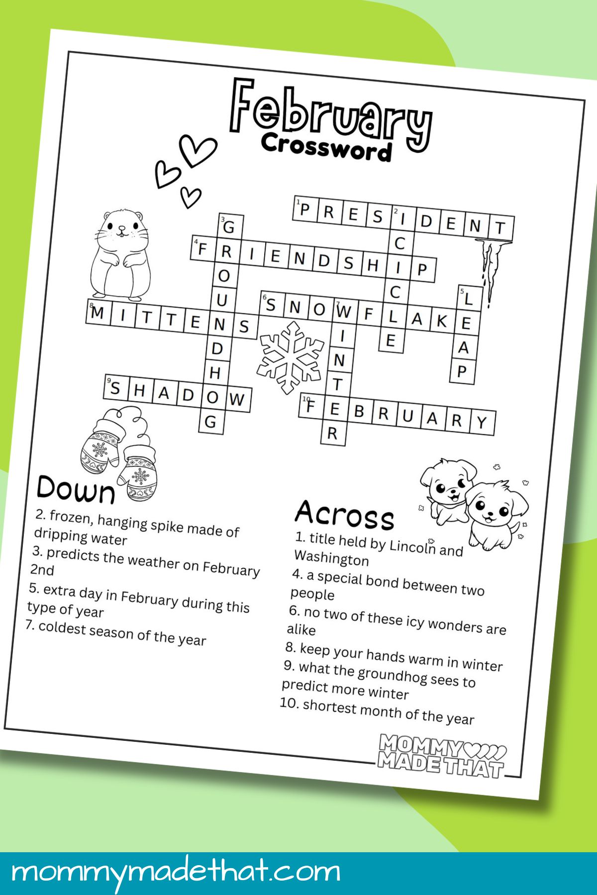 February crossword puzzle answer key.