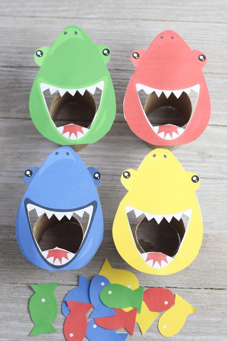 Shark activity for preschoolers color sorting game