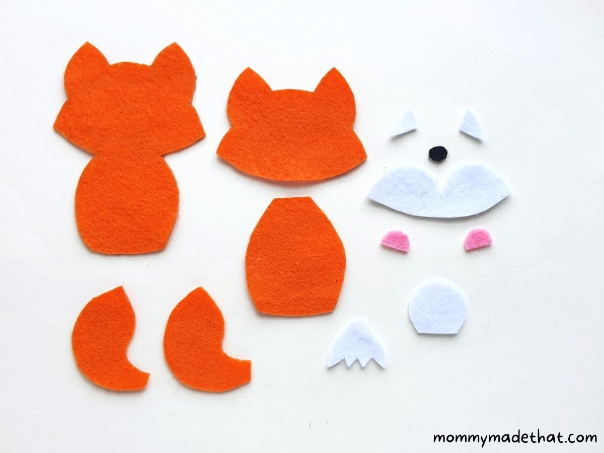 felt fox pattern template pieces