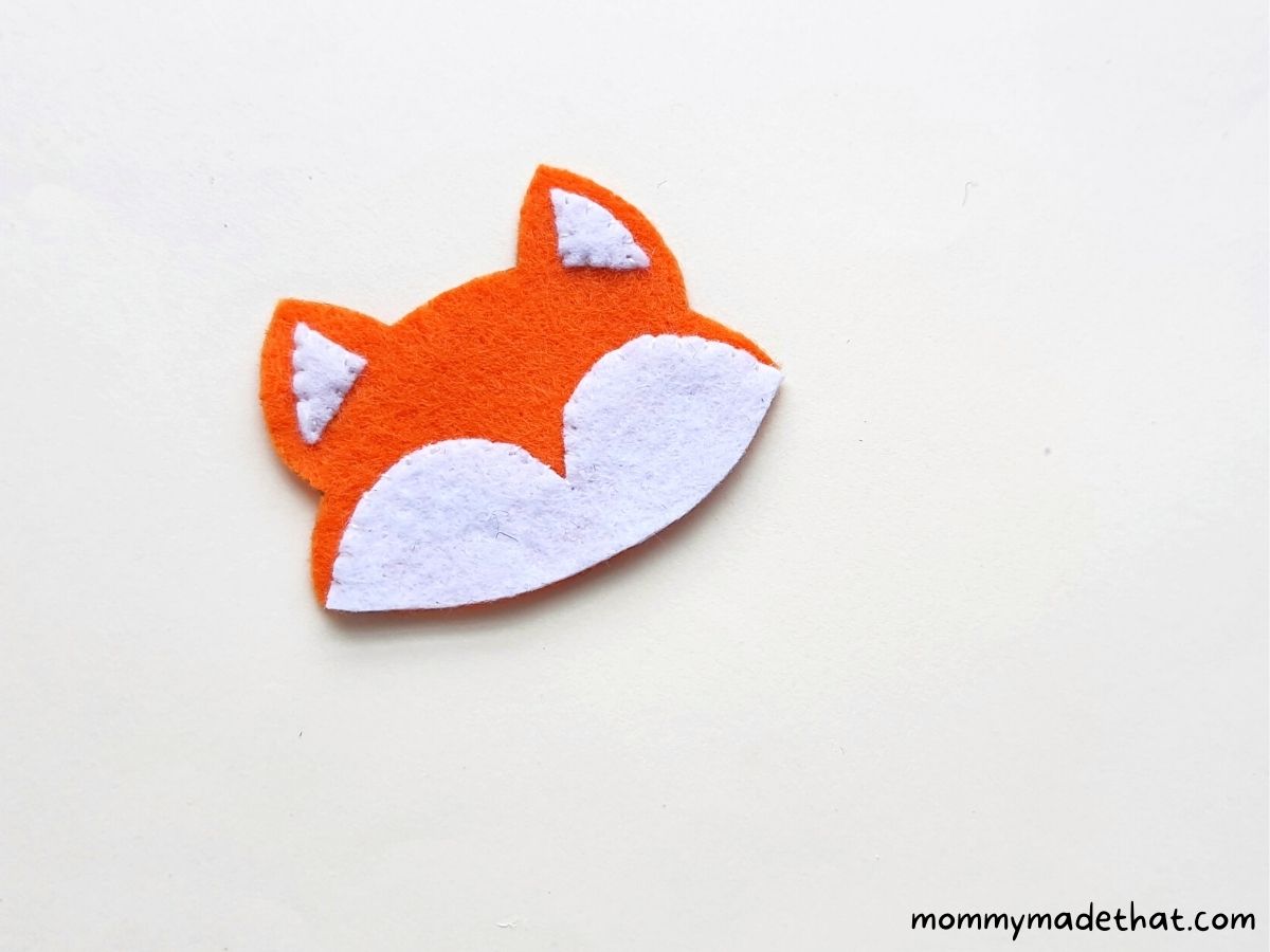sewing face piece onto felt fox head