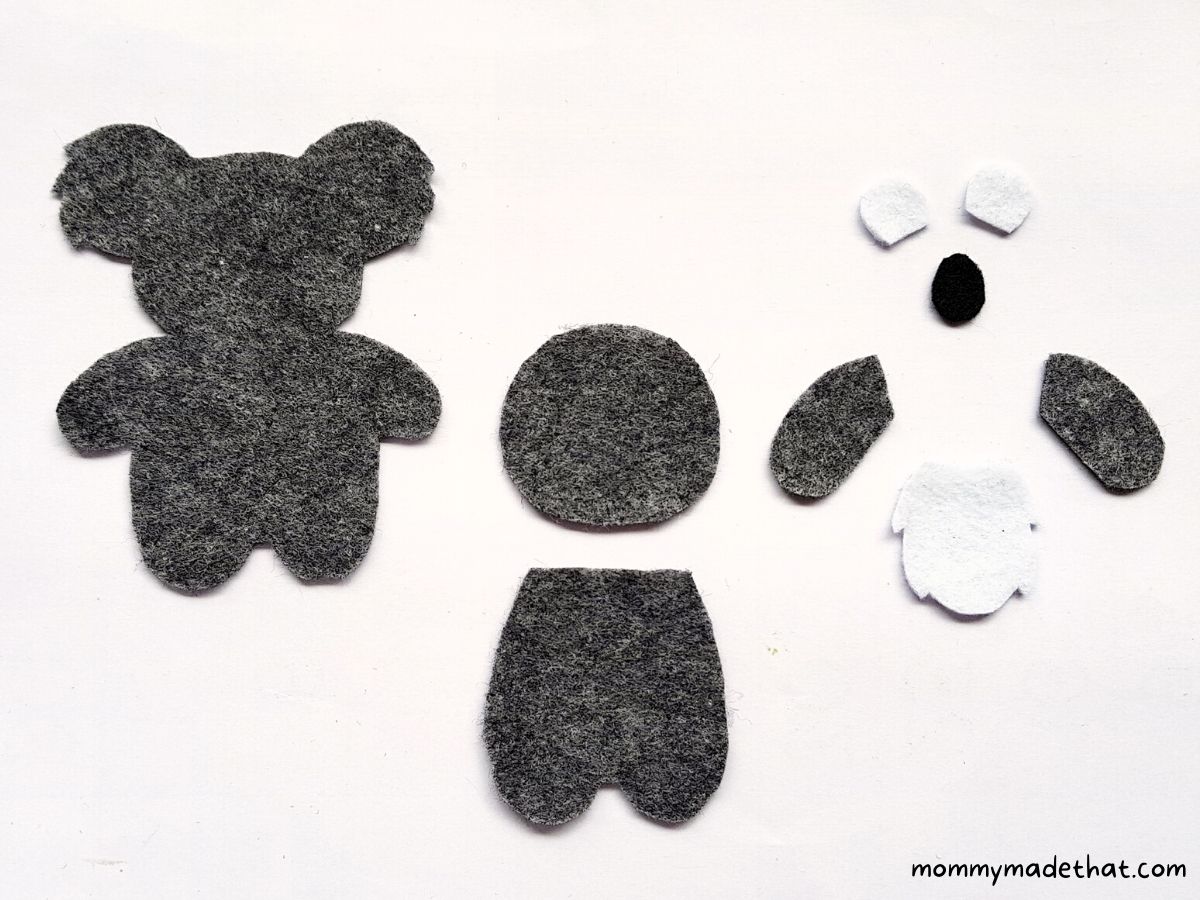 koala pattern pieces cut out from felt
