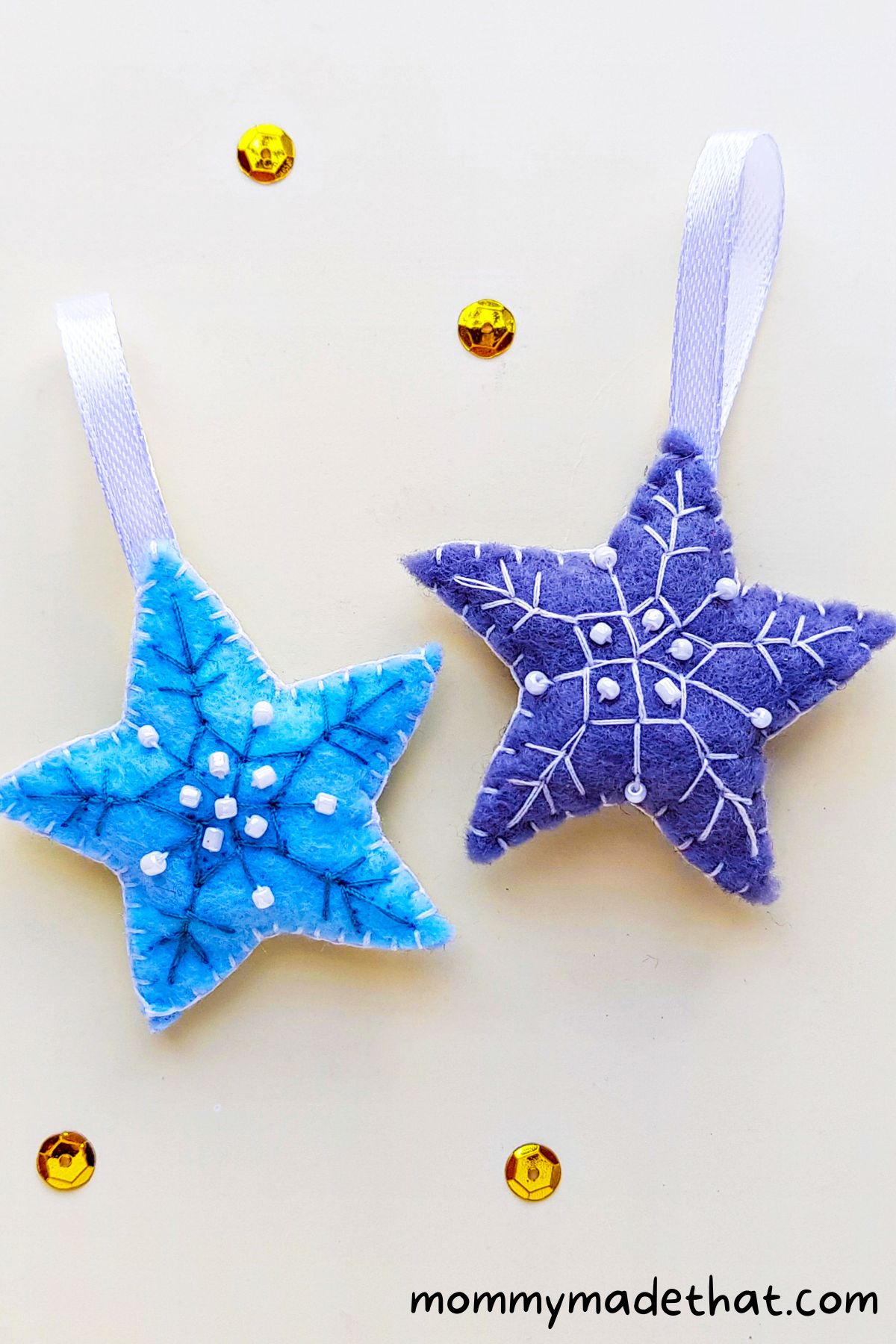  10 blue star ornaments, blue Christmas decorations, blue felt  stars : Handmade Products